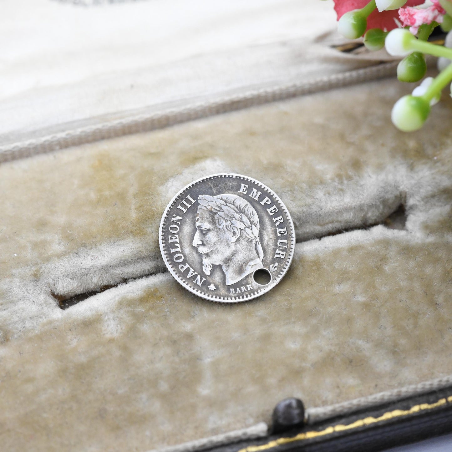 Antique Napoleon III 20 Cents Coin Silver Charm Pendant 1867 - Empire Français French Silver Coin Jewellery