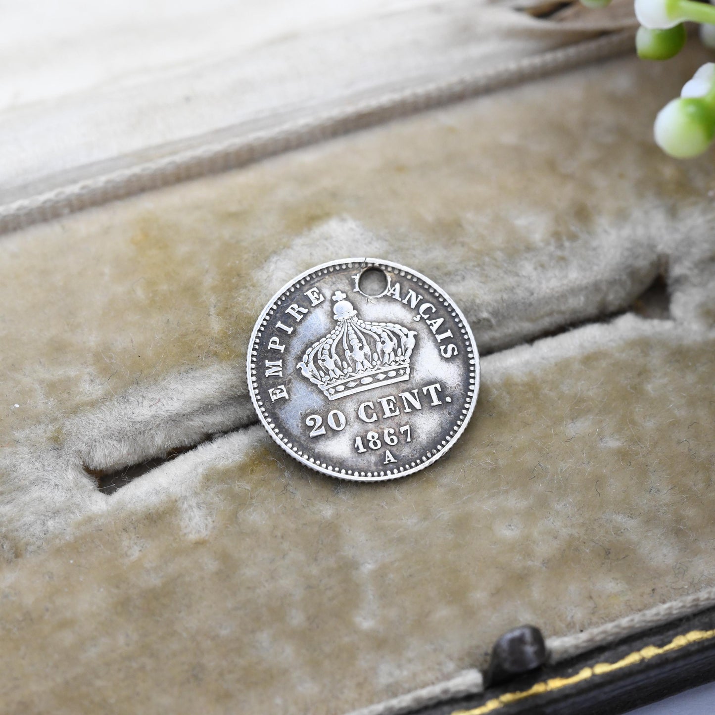 Antique Napoleon III 20 Cents Coin Silver Charm Pendant 1867 - Empire Français French Silver Coin Jewellery