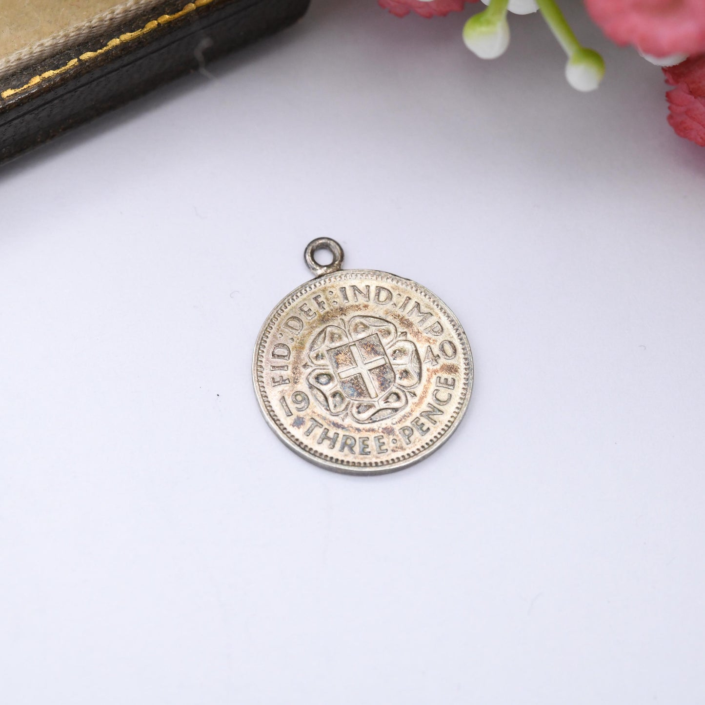 Silver George VI Threepence 1940 Coin Charm Pendant - Vintage Silver Coin Jewellery | Really Good Condition with Toning