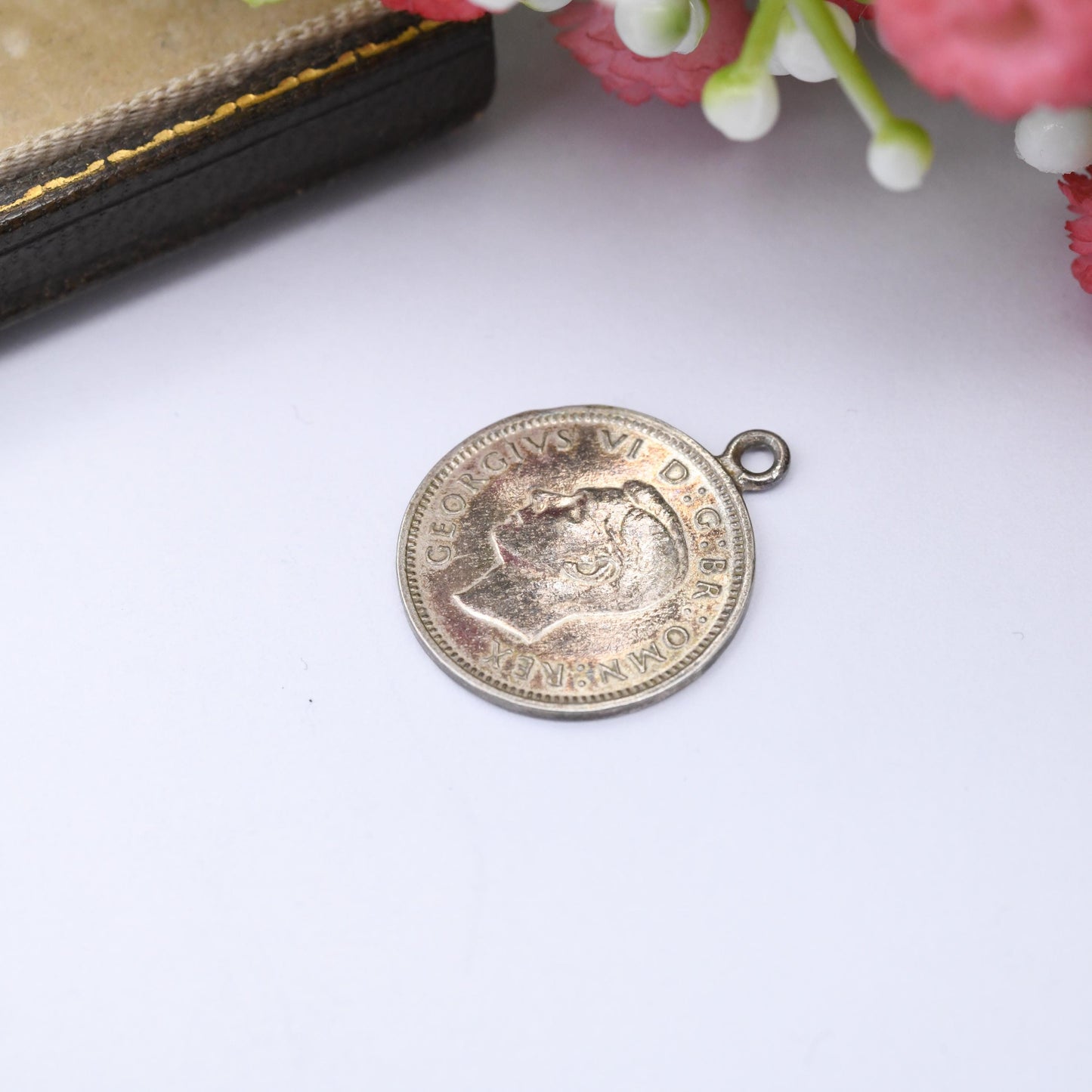 Silver George VI Threepence 1940 Coin Charm Pendant - Vintage Silver Coin Jewellery | Really Good Condition with Toning