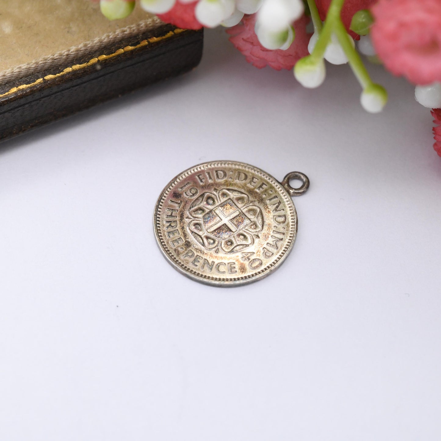 Silver George VI Threepence 1940 Coin Charm Pendant - Vintage Silver Coin Jewellery | Really Good Condition with Toning
