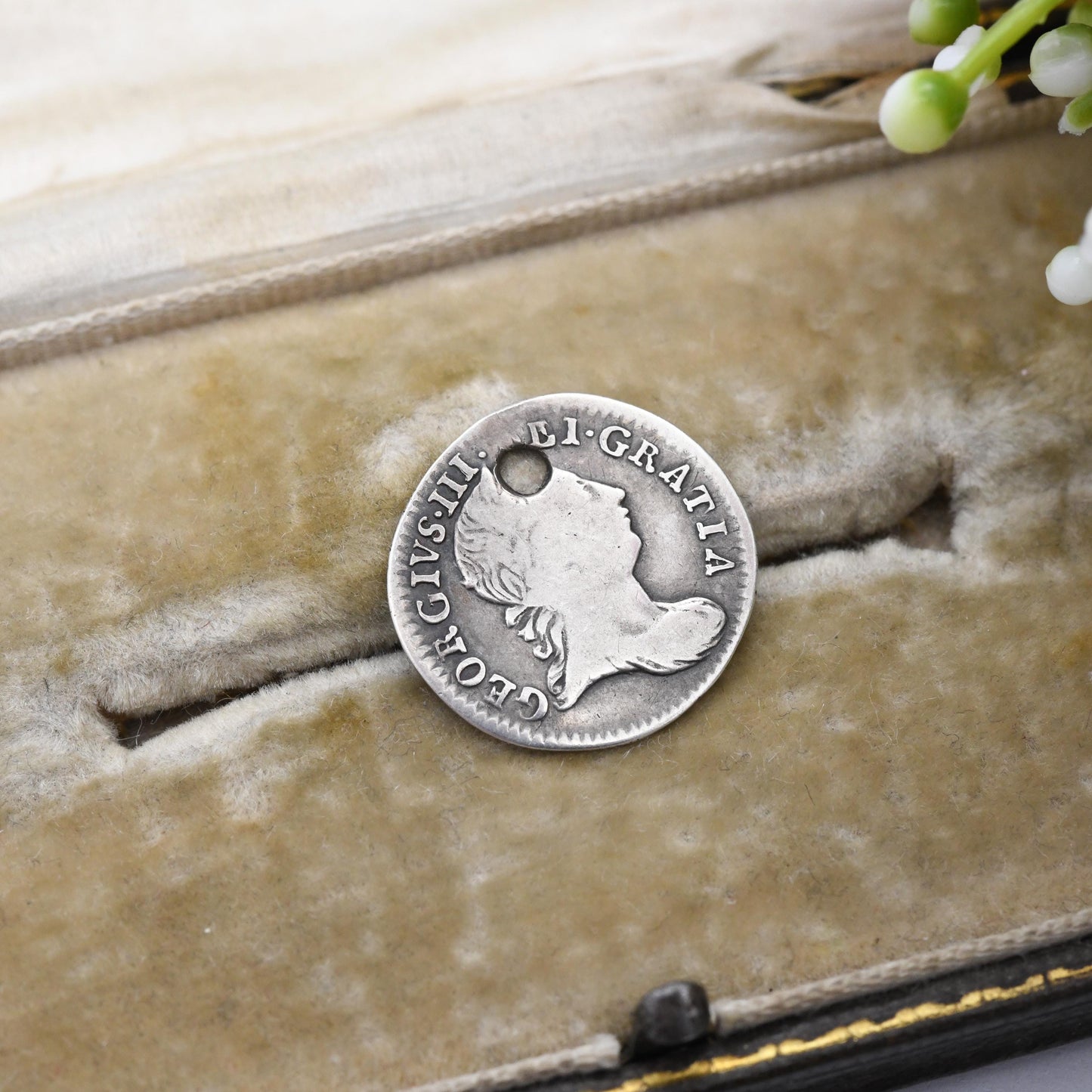 Antique Silver 1765 George III Threepence Coin Pendant Charm - Pierced Holed Silver Coin Jewellery | Georgian Era Commemorative