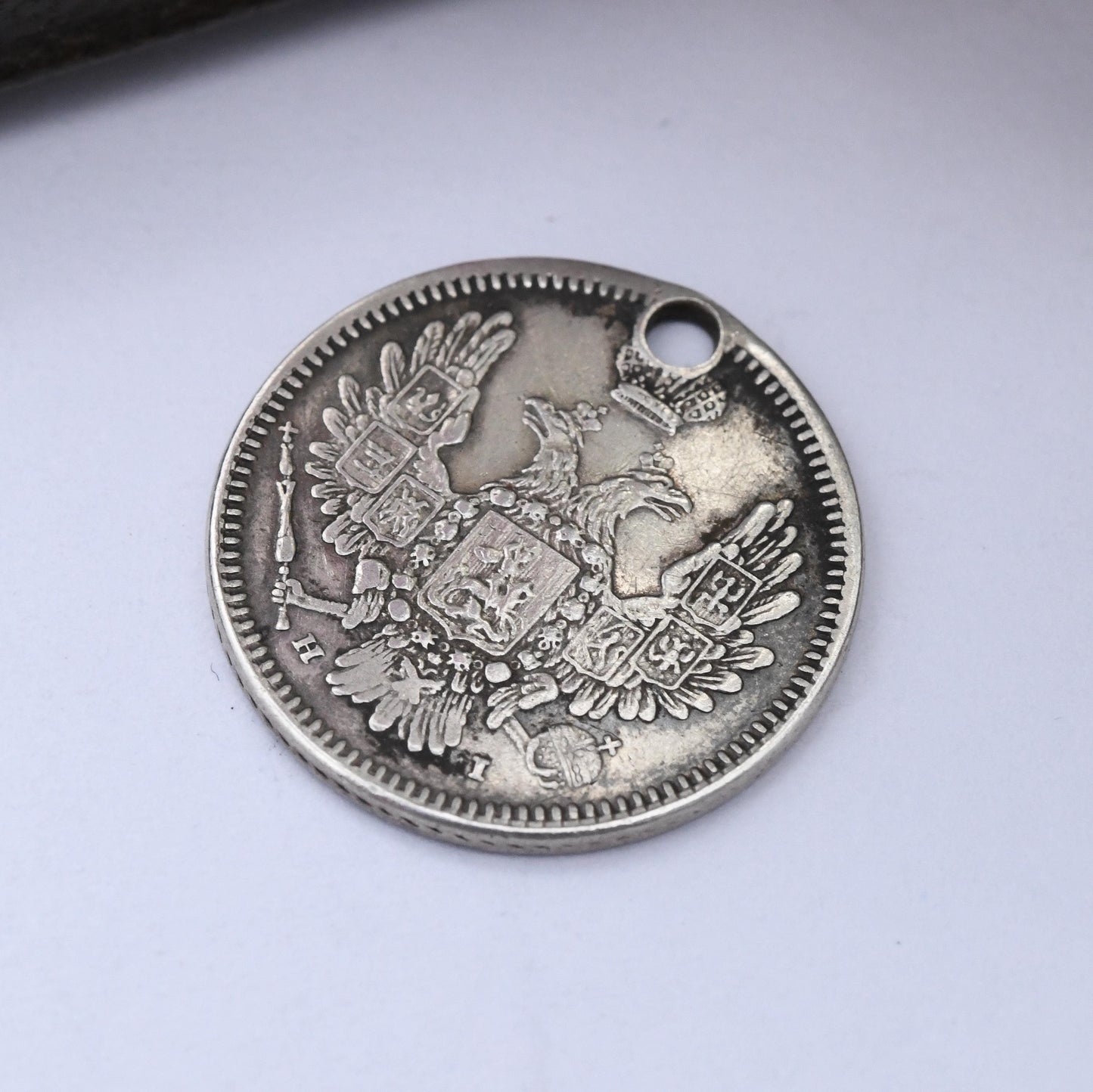 Russian Empire 10 Kopecks Coin Charm Pendant Antique 1855 Nicholas I Alexander II - Old Rouble Silver Coin Jewellery Crown Double Head Eagle