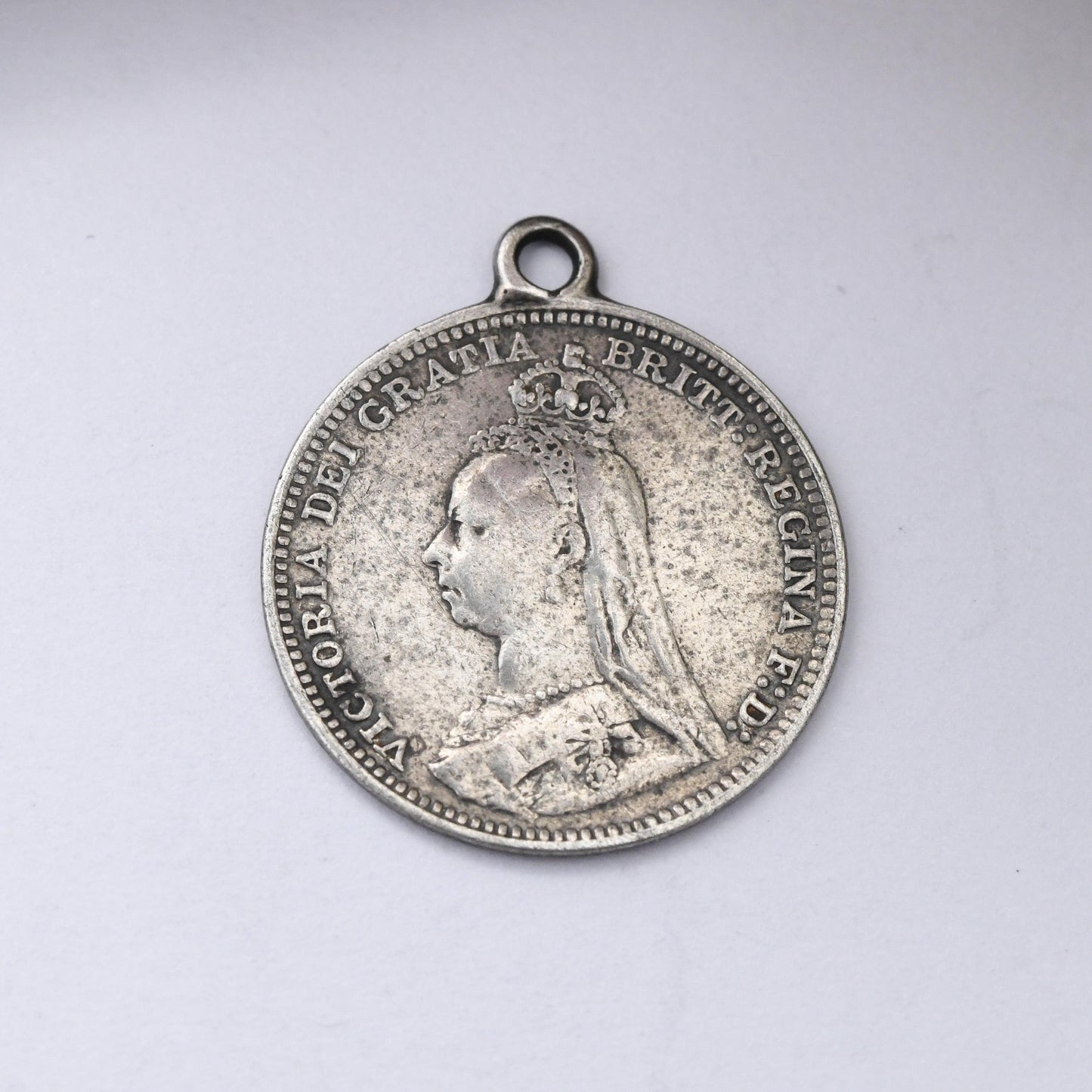 Antique Love Token Donald Sterling Silver Queen Victoria Threepence Coin Charm Pendant - Engraved Name Coin Old British Money Flower Design