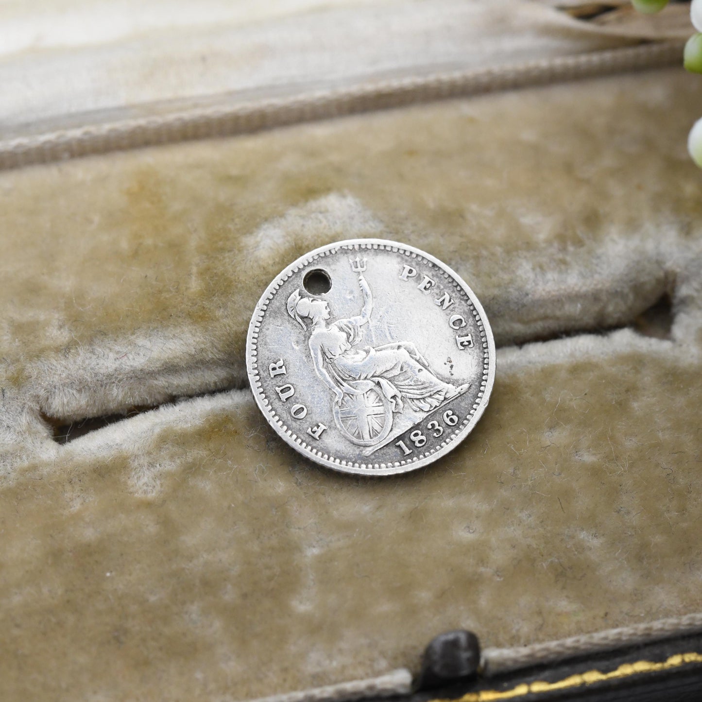 1836 William IIII Fourpence Silver Coin Pendant Antique - Old British Groat Joey Silver Coin Jewellery | Seated Britannia