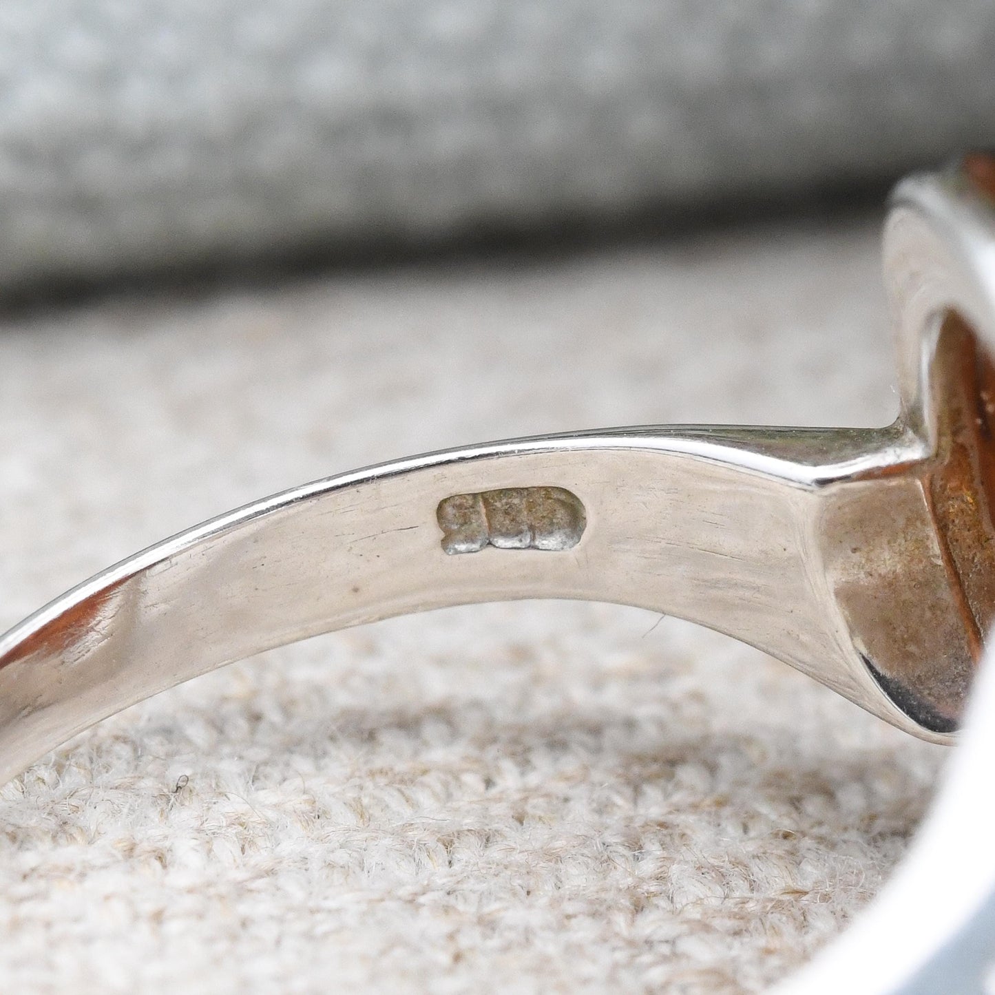 Statement Sterling Silver Amber Ring with Swirl Setting - Pretty Modernist Style Silver Ring Large Orange Stone | UK Size - S | US Size - 9