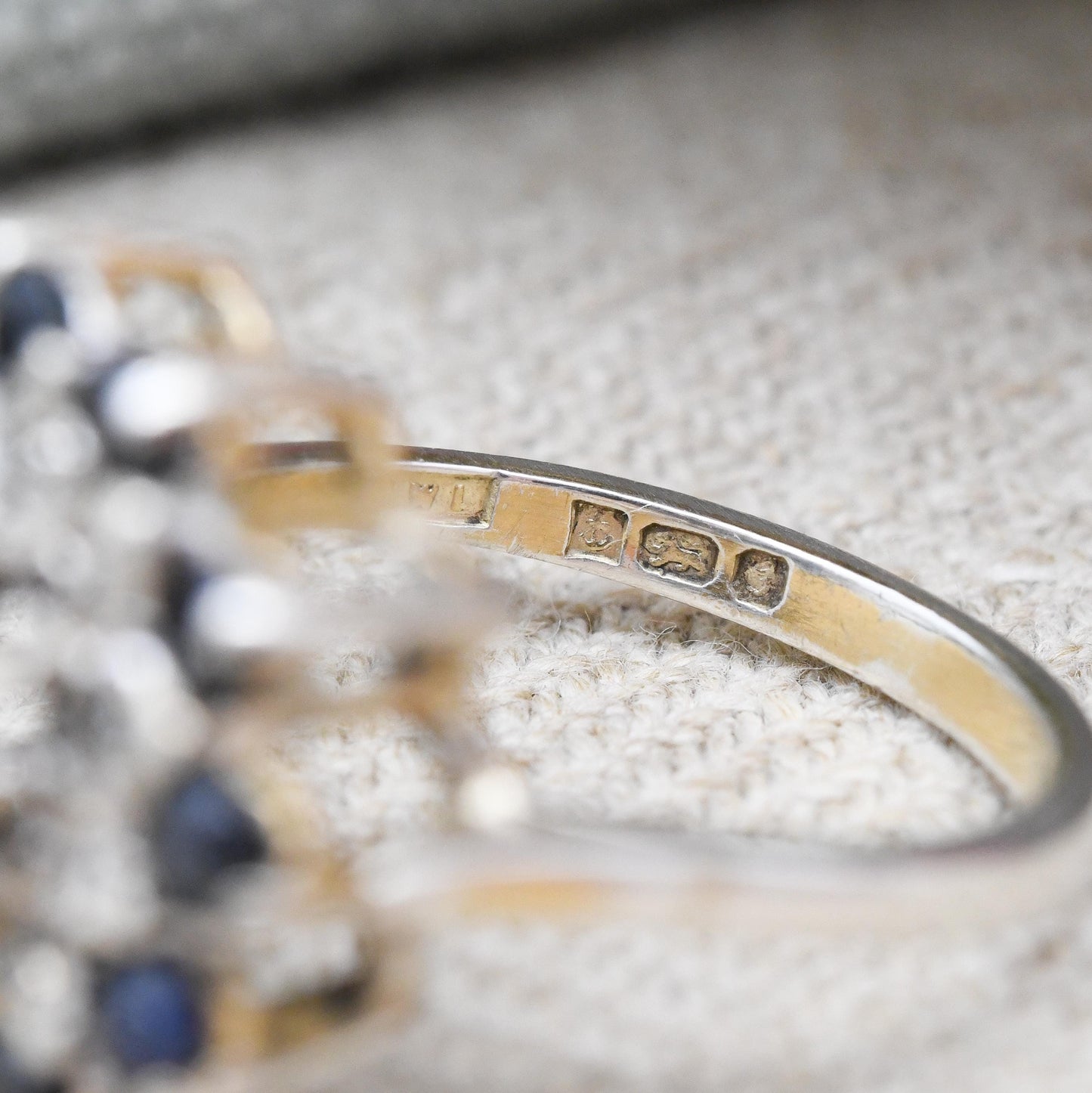 Vintage Sterling Silver Sapphire and Diamond Cocktail Ring 1981 - Mid-Century Statement Sparkly Cluster Ring | UK Size - M | US Size - 6 1/4