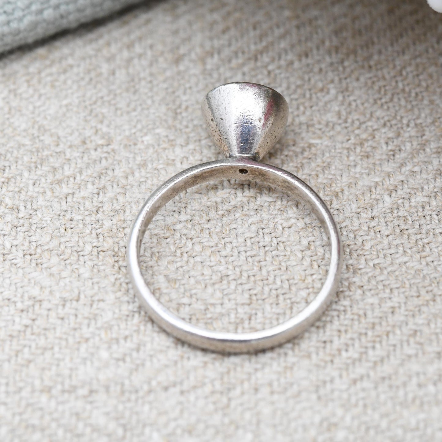 Doug Paulus Sterling Silver Solitaire Ring dp India - Chunky Faceted Baby Blue Stone | Raised Setting | UK Size - Q | US Size - 8 1/4