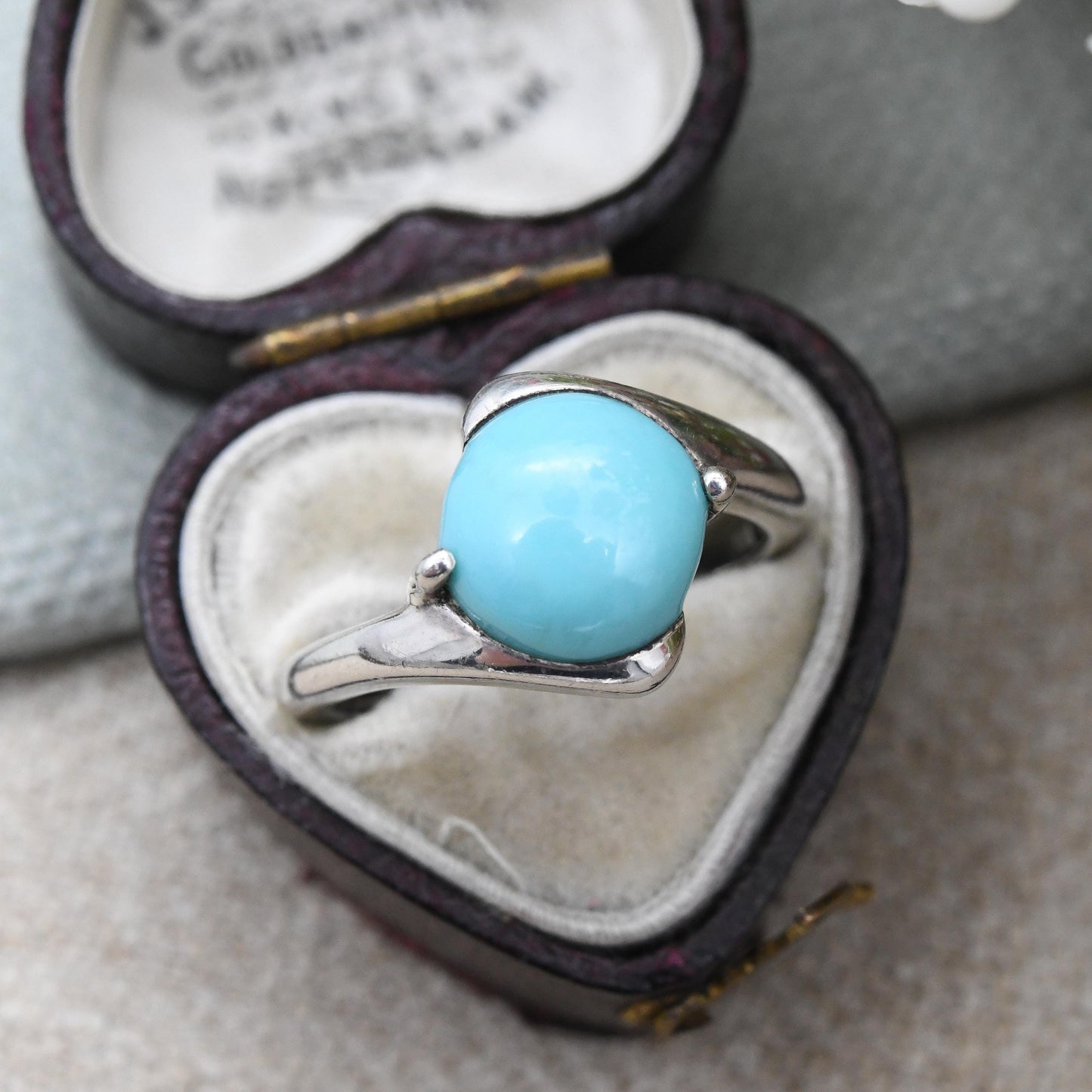 Sterling Silver Turquoise Ring Baby Blue Cabochon Stone - Bypass Style Bezel | Everyday Silver Jewellery | UK Size - O | US Size - 7 1/4