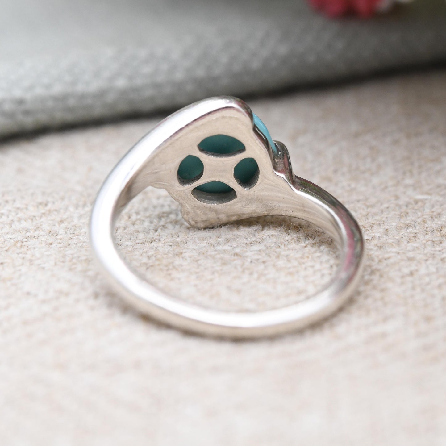 Sterling Silver Turquoise Ring Baby Blue Cabochon Stone - Bypass Style Bezel | Everyday Silver Jewellery | UK Size - O | US Size - 7 1/4
