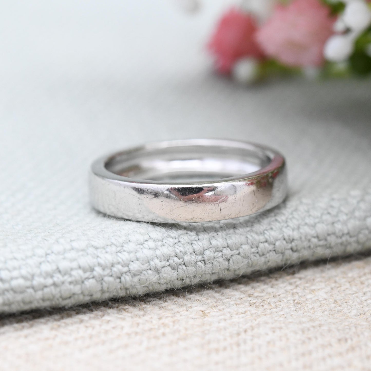 Sterling Silver Band Ring - Minimalist Stacking Wedding Band Ring Middle Finger Ring | Rounded Edge Band | UK Size - N 1/2 | US Size - 7