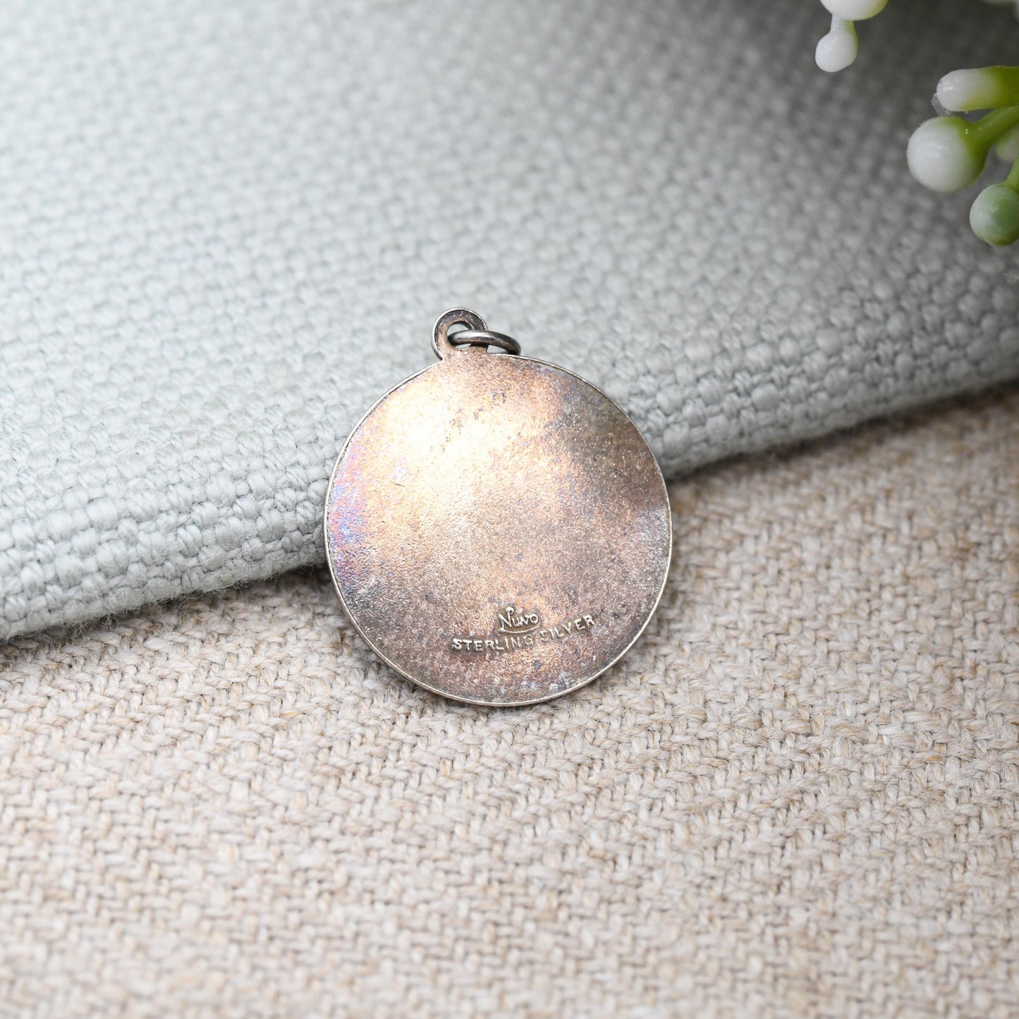 Vintage Nuvo Sterling Silver St. Christopher Charm Pendant - Circle Mid-Century Patron Saint of Travellers | Protect Us Go Thy Way in Safety