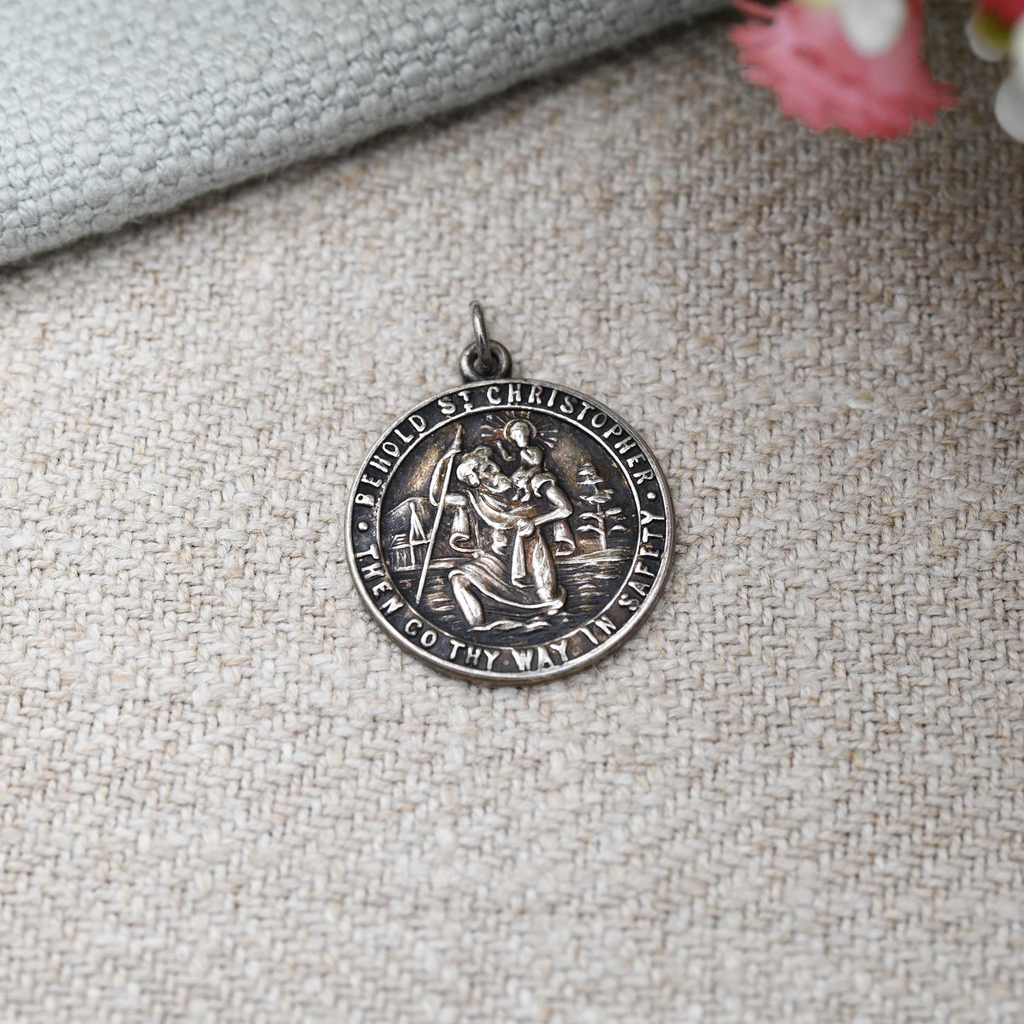 Vintage Nuvo Sterling Silver St. Christopher Charm Pendant - Circle Mid-Century Patron Saint of Travellers | Protect Us Go Thy Way in Safety
