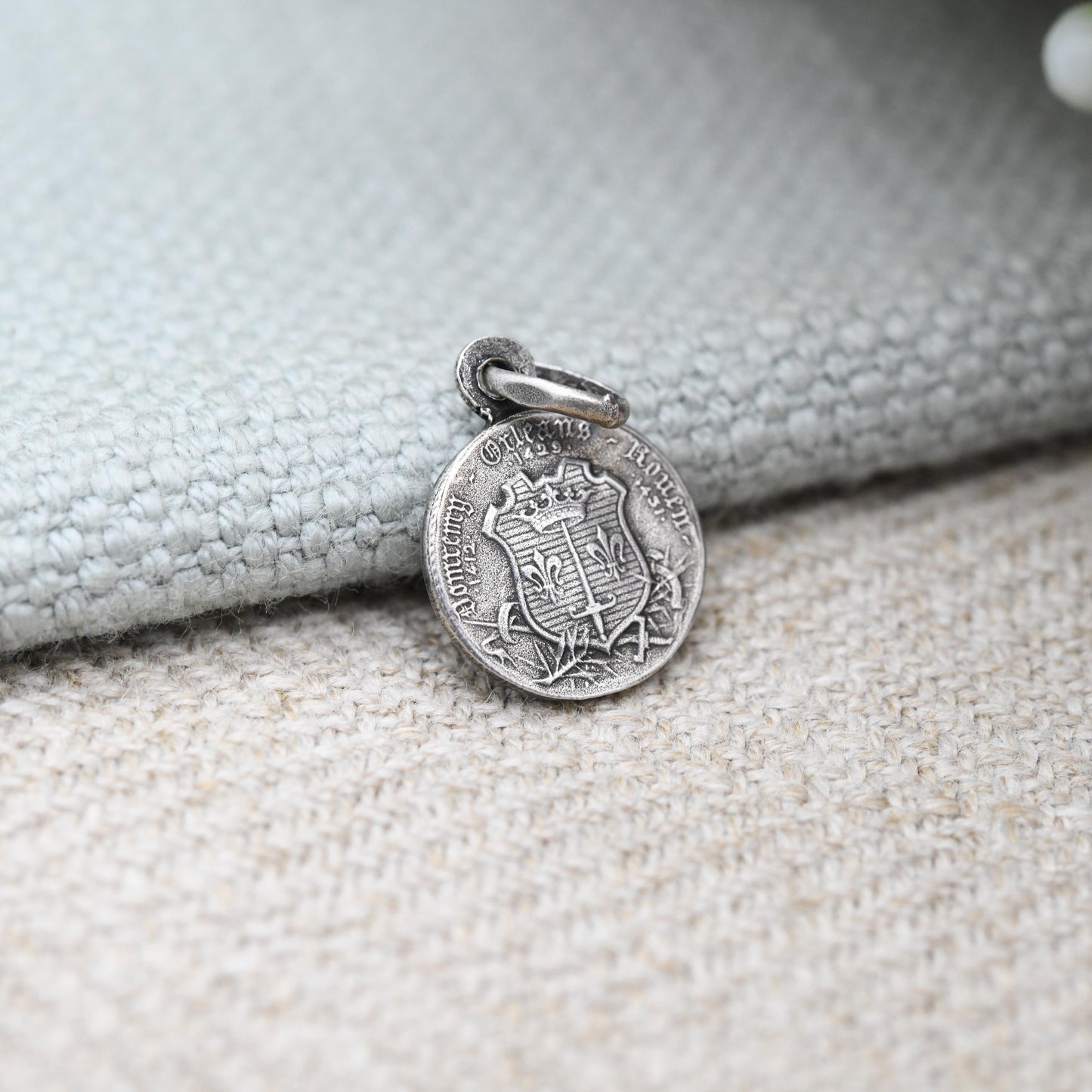 Antique French Silver Joan of Arc Beatification Medal Pendant 1909 by Lavrillier - Edwardian Era Patron Saint of France Souvenir Charm Small