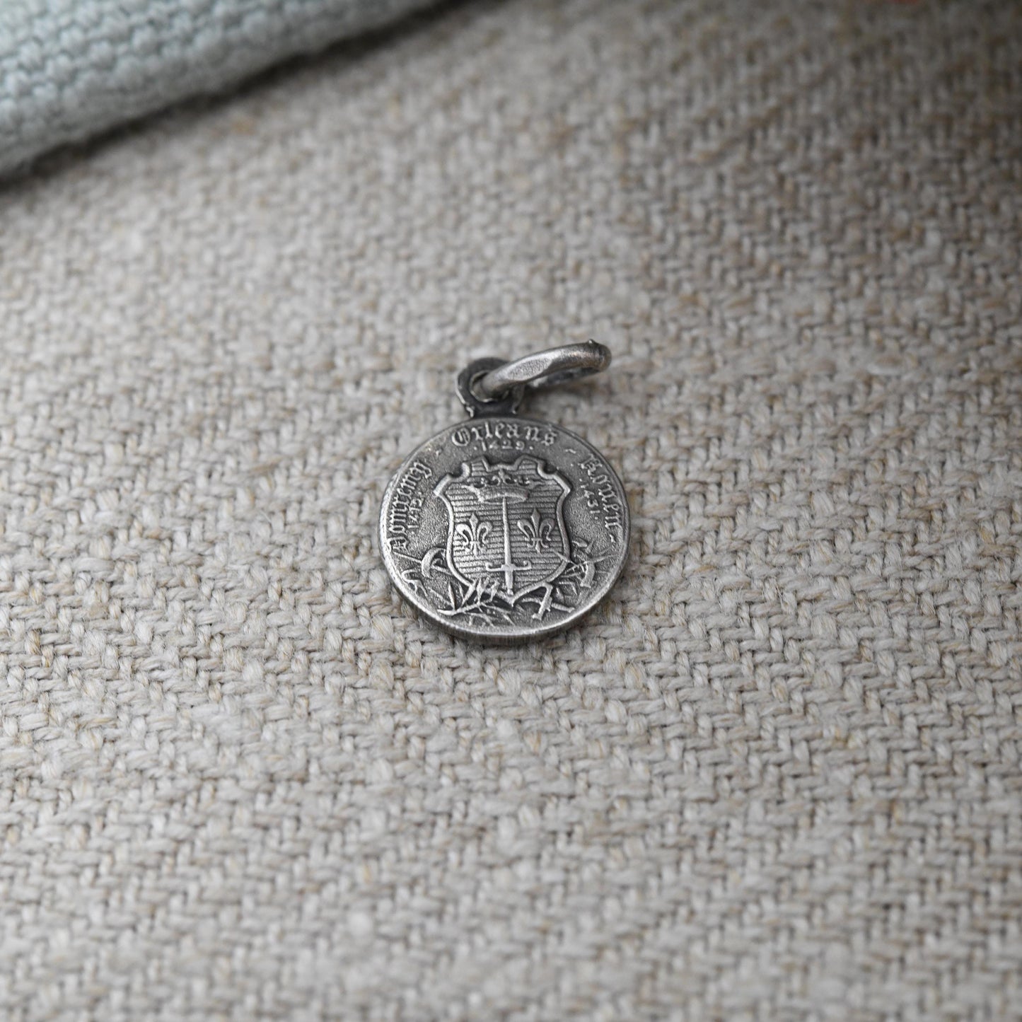 Antique French Silver Joan of Arc Beatification Medal Pendant 1909 by Lavrillier - Edwardian Era Patron Saint of France Souvenir Charm Small
