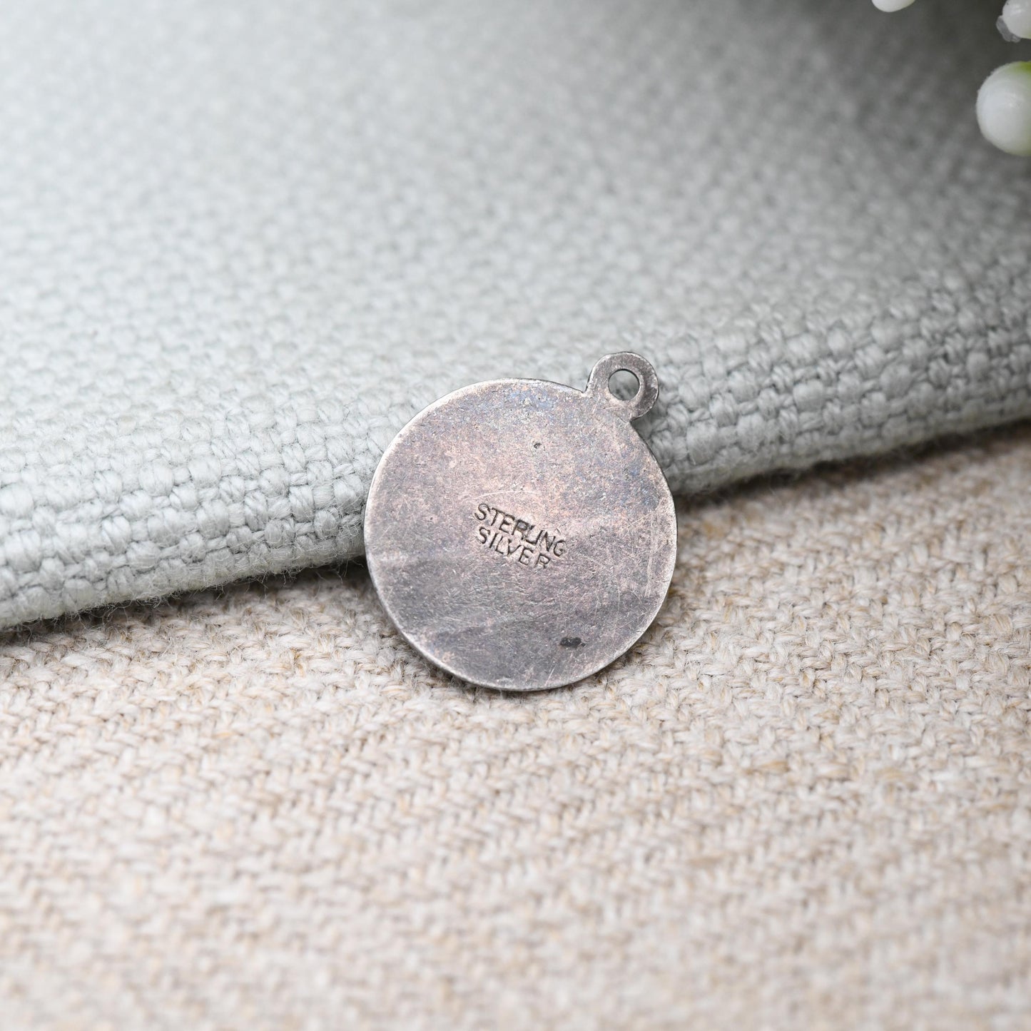 Vintage Sterling Silver St. Christopher Charm Pendant - Small Circle Mid-Century Patron Saint of Travellers | Protect Us | Man Carrying Baby
