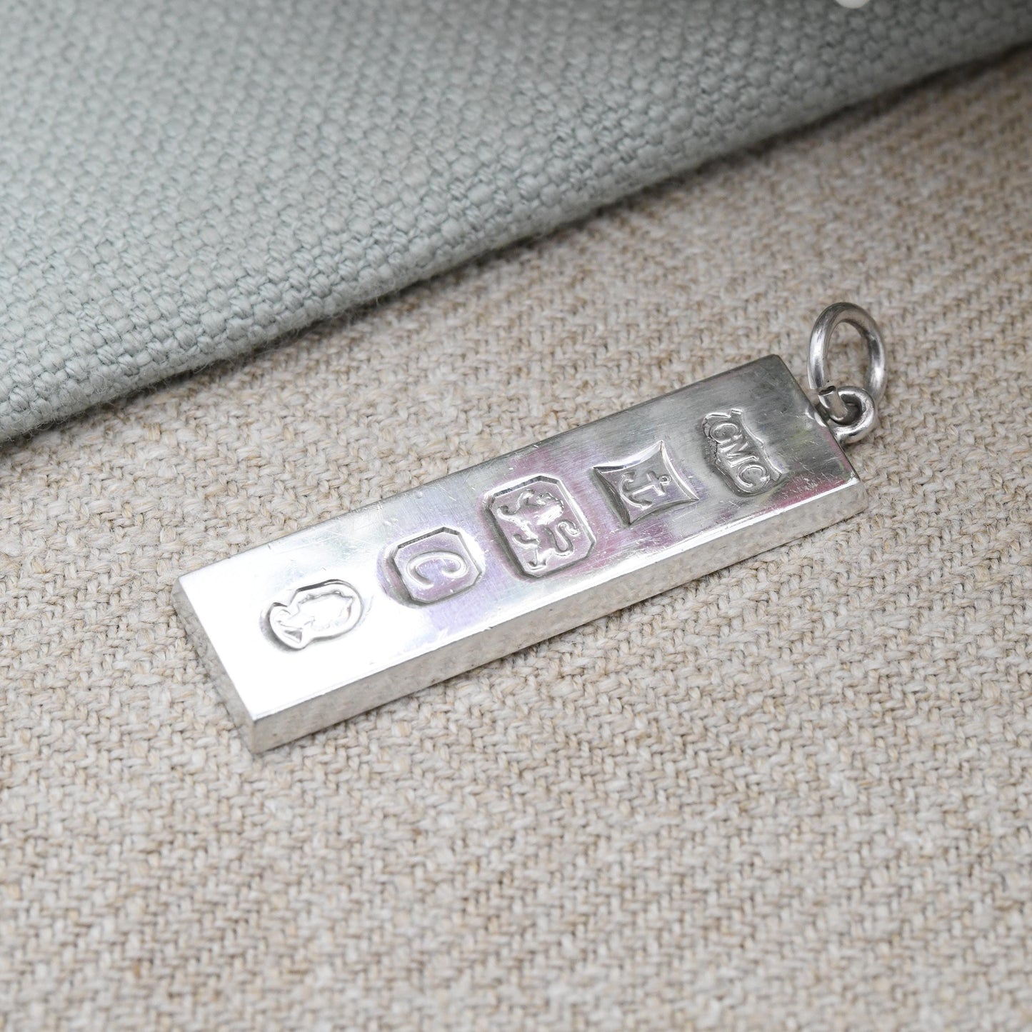 Vintage Sterling Silver Ingot Pendant 1977 with Queen Elizabeth II Silver Jubilee Stamp GMC - Hallmarked in Birmingham Mid-Century Necklace
