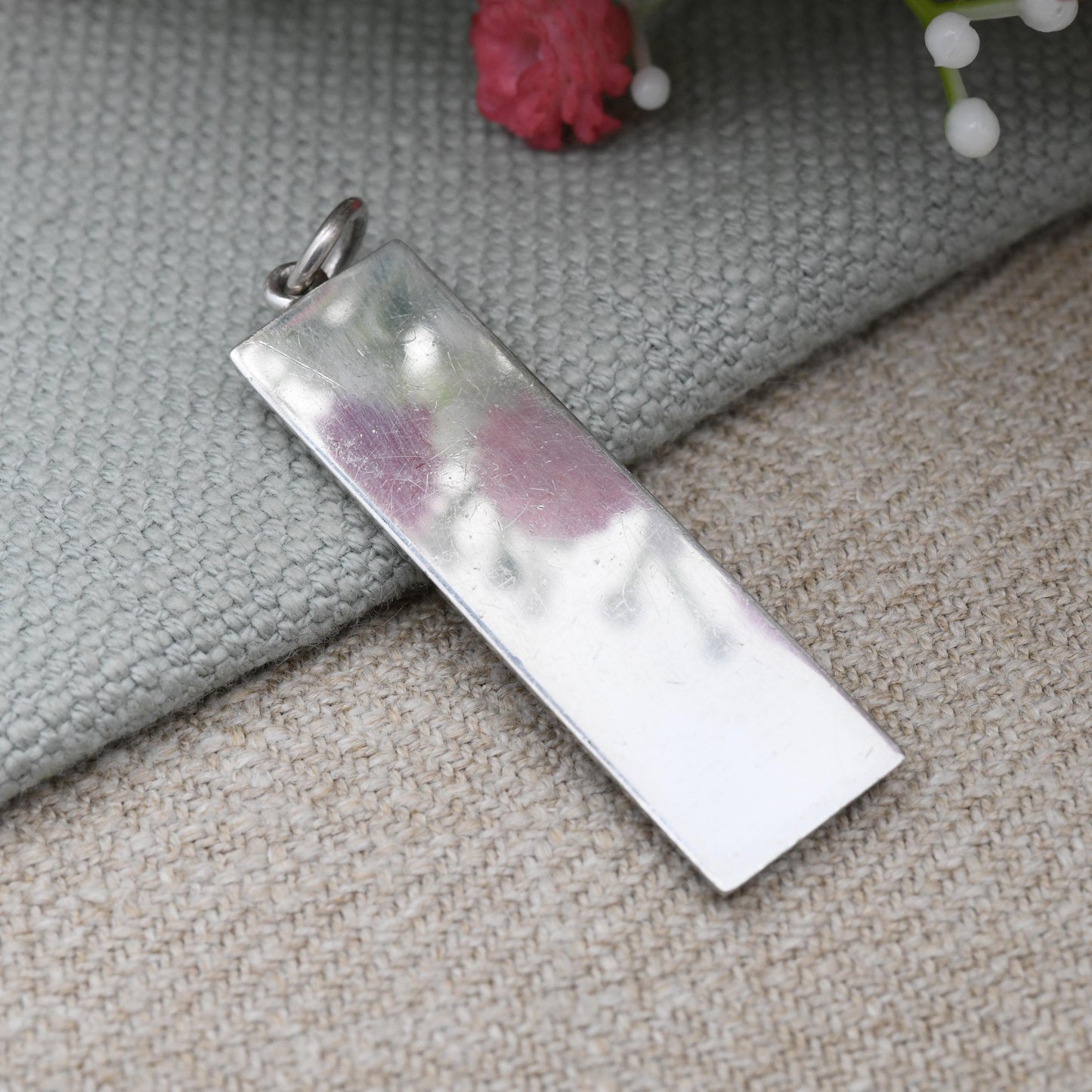 Vintage Sterling Silver Ingot Pendant 1977 with Queen Elizabeth II Silver Jubilee Stamp GMC - Hallmarked in Birmingham Mid-Century Necklace