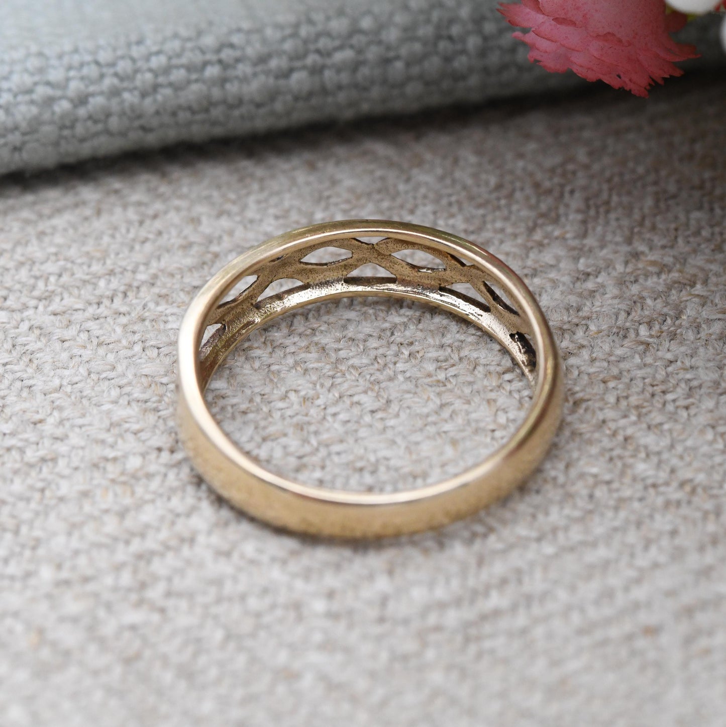 Vintage 9ct Gold Celtic Knot Band Ring - Open Woven Band | Unisex Band Ring | UK Size - O | US Size - 7 1/4