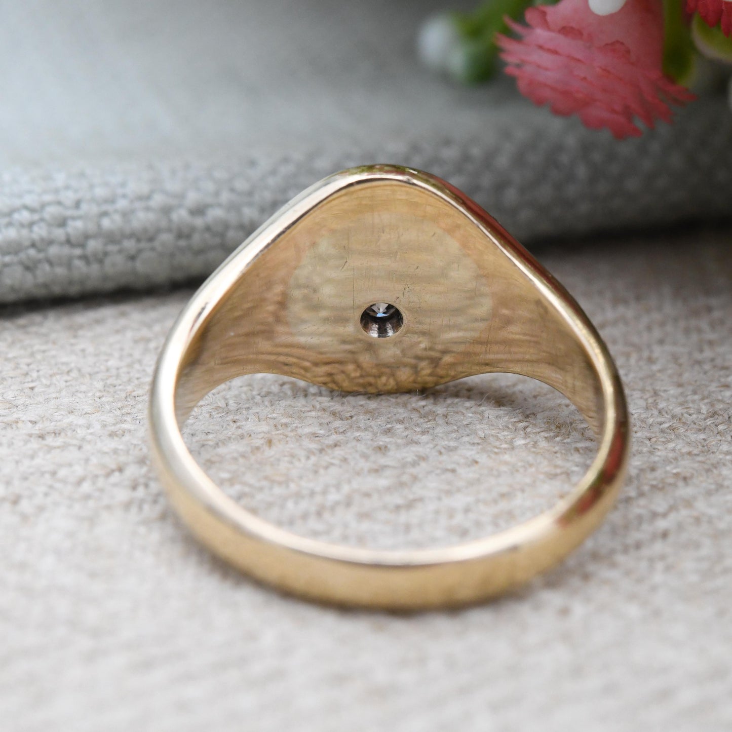 Vintage 9ct Gold Diamond Signet Ring 1961 with Starburst Design - Large Chunky Yellow Gold Jewellery Gift for Him | UK Size - W US Size - 11