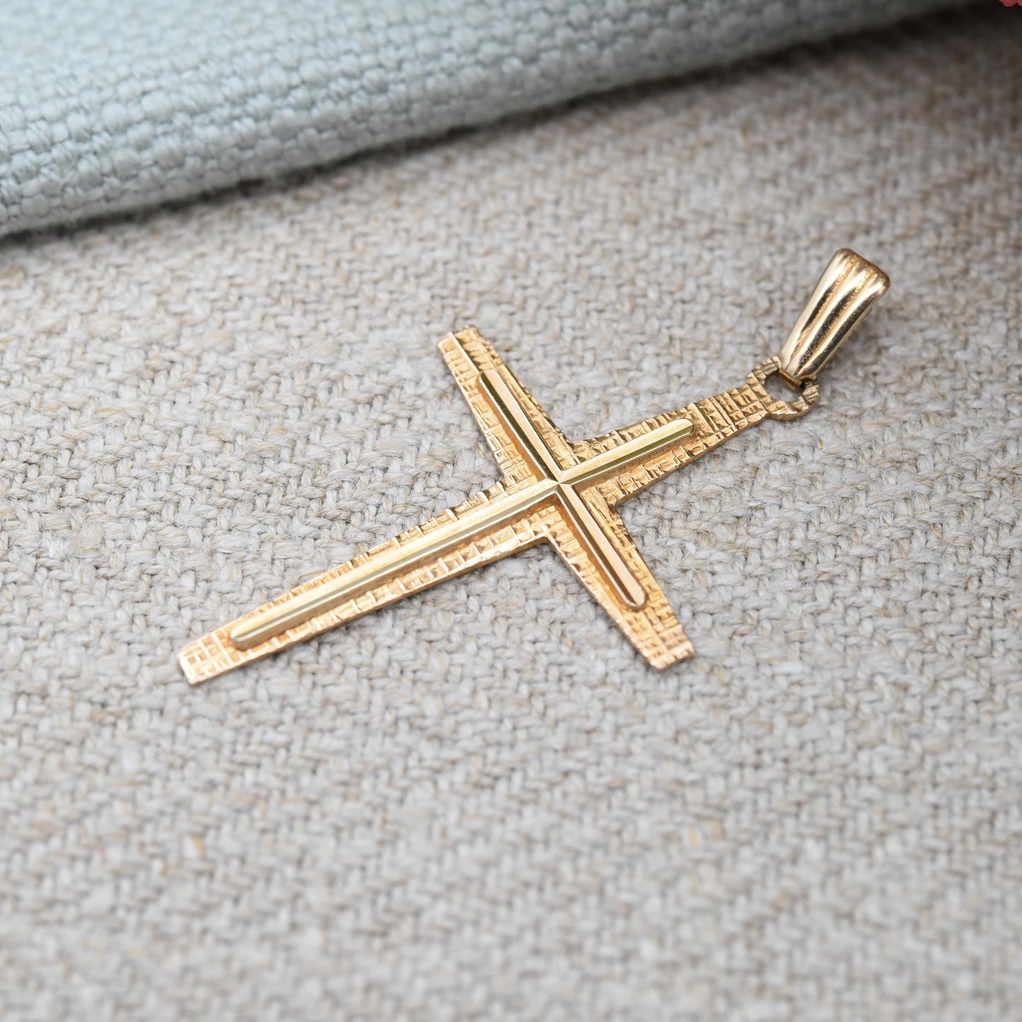 Vintage 9ct Gold Cross Pendant 1973 - Mid-Century Textured Yellow Gold Jewellery Christian Religious Necklace Gift Christening Baptism