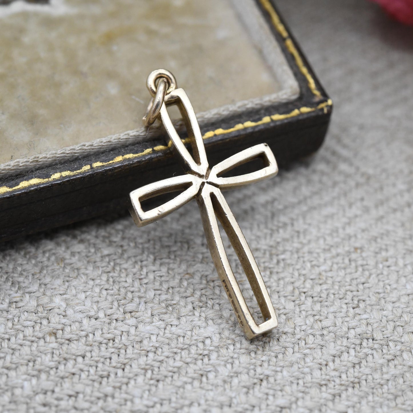 Vintage 9ct Gold Open Cross Pendant 1969 Fred Manshaw - Mid-Century Yellow Gold Religious Necklace Jewellery Gift Christening Baptism