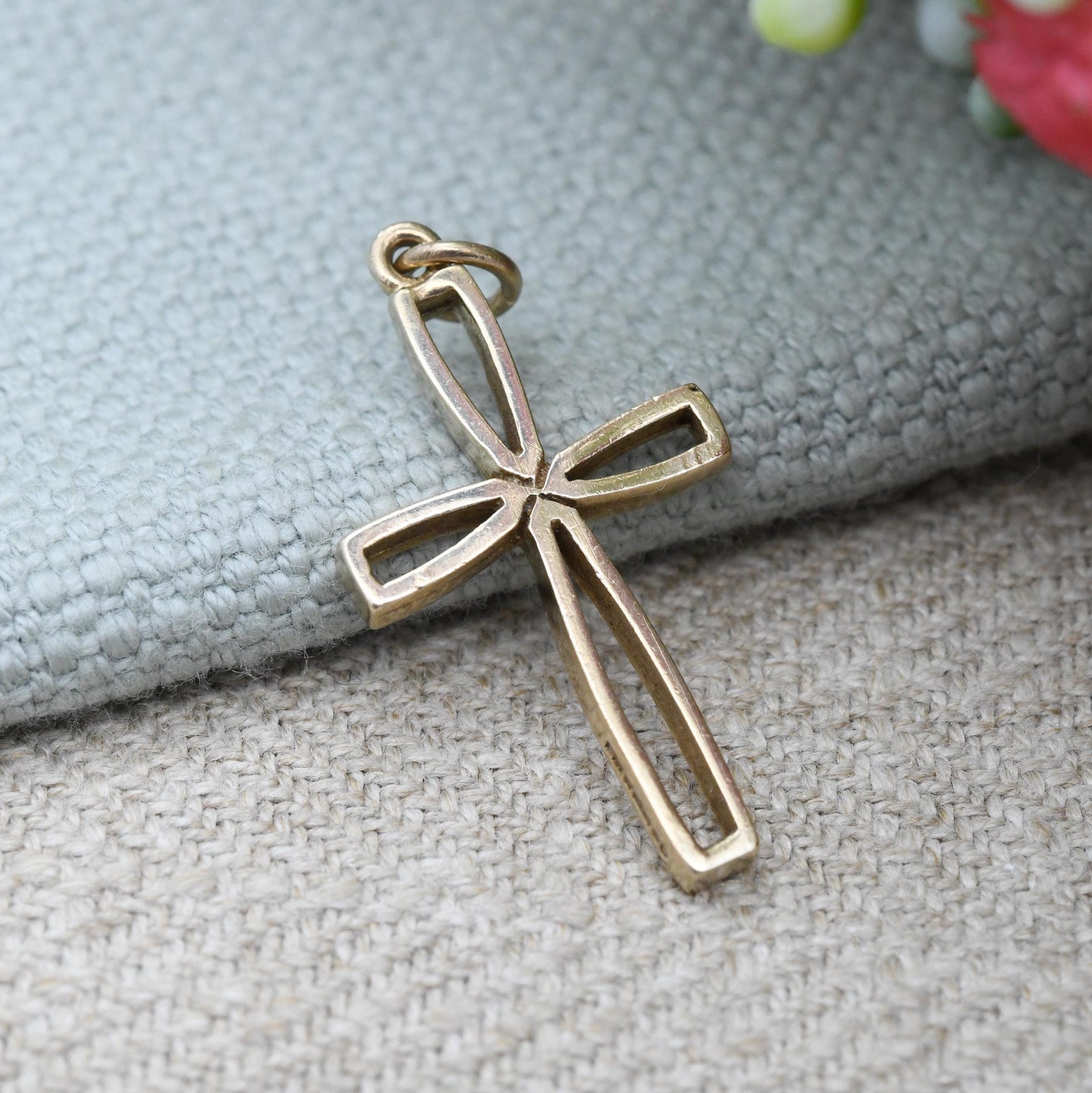 Vintage 9ct Gold Open Cross Pendant 1969 Fred Manshaw - Mid-Century Yellow Gold Religious Necklace Jewellery Gift Christening Baptism