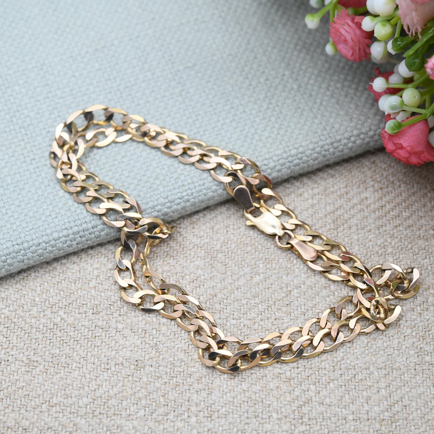 Vintage 9ct Gold Flat Curb Chain Necklace - Unisex 9K Solid Gold Chain | Yellow Gold Everyday Jewellery | 41cm | 16"