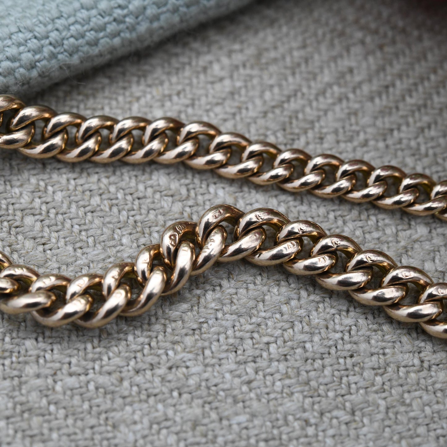 Antique 9ct Gold Watch Chain Necklace 1904 Double Albert with T-Bar and Dog Clips - Chester Edwardian Rose Gold Chunky Solid Chain 15" 38cm