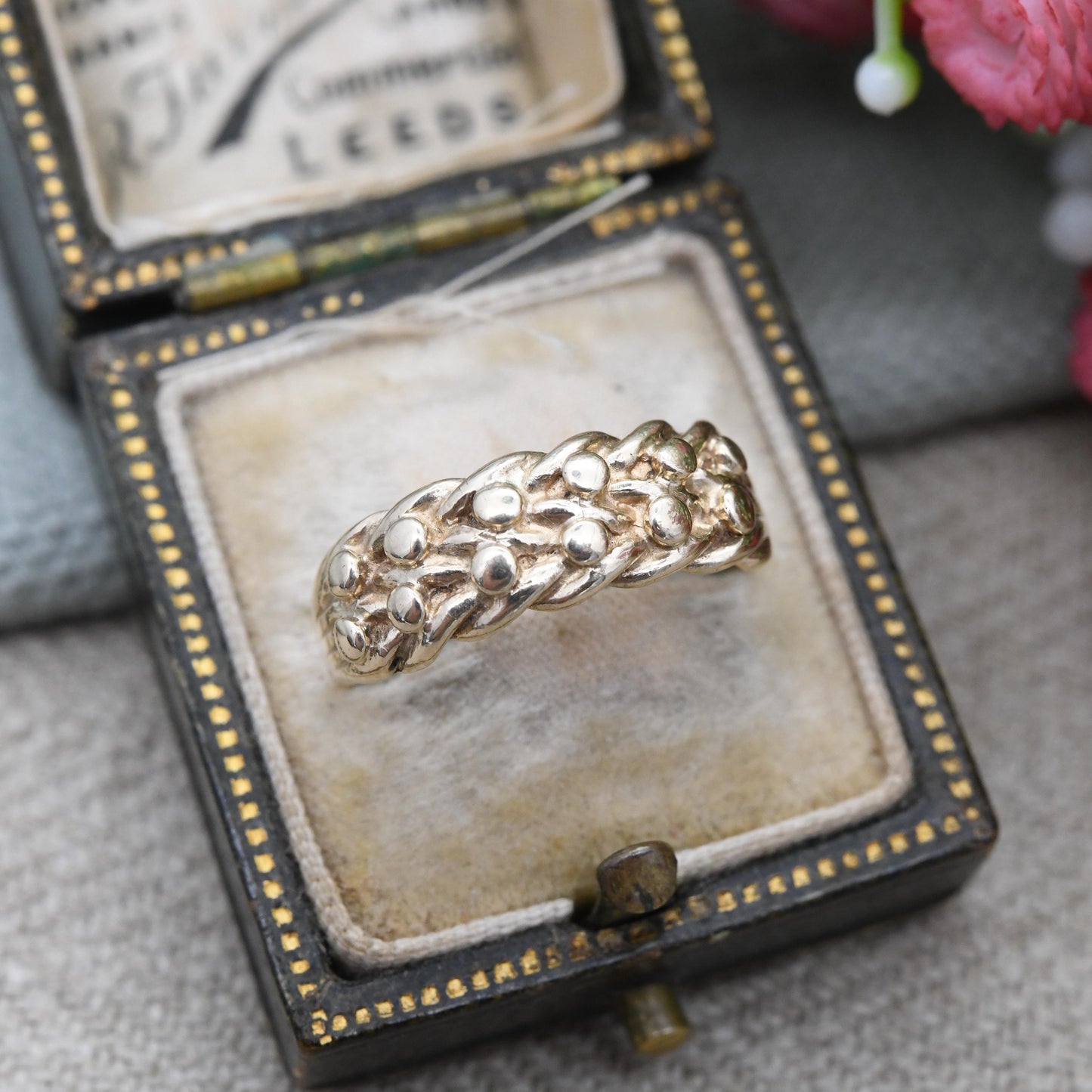 Vintage 9ct Gold Keeper Ring 1986 - 1980s Textured Knotted Band Love Symbol | Everyday Gold Jewellery | UK Size - N | US Size - 6 3/4