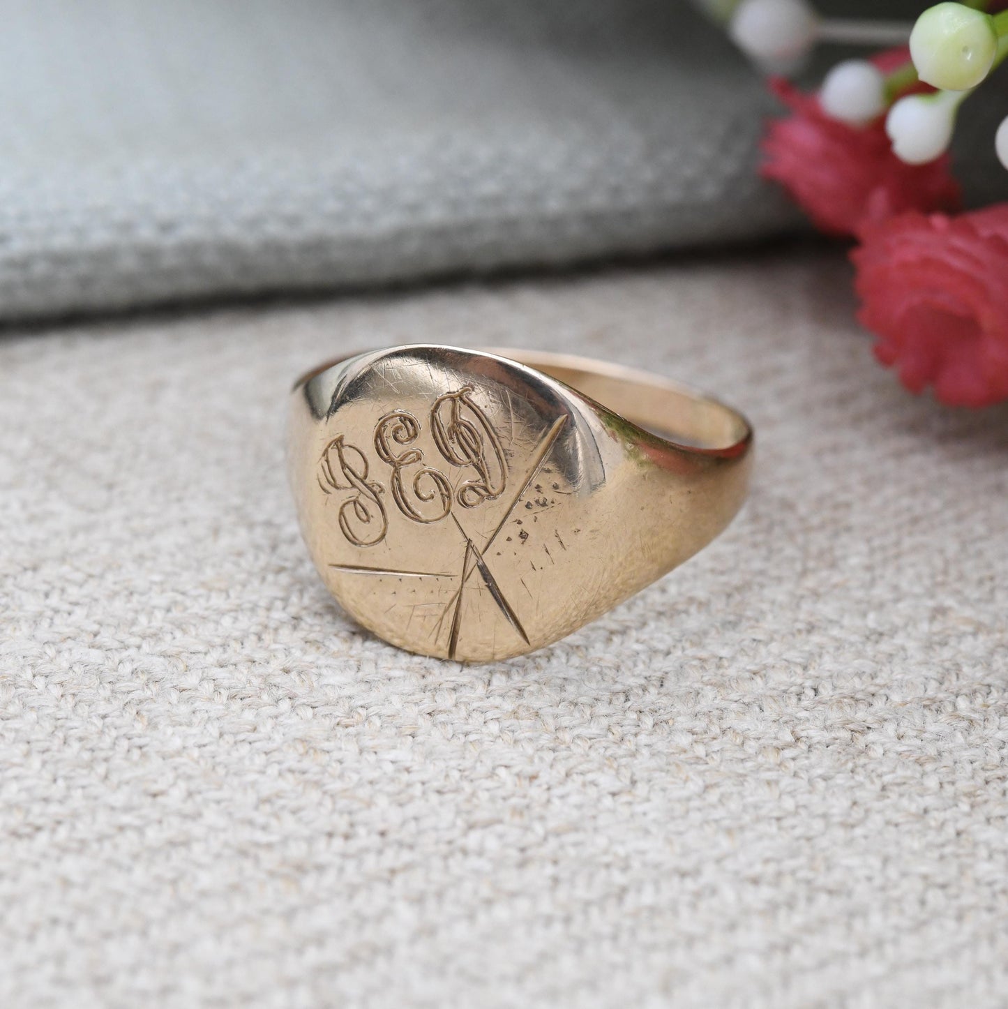 Vintage 9ct Gold Signet Ring 1963 Engraved Initials - Dublin Hallmarks | Large Size Jewellery Gift for Him | UK Size - T | US Size - 9 1/2