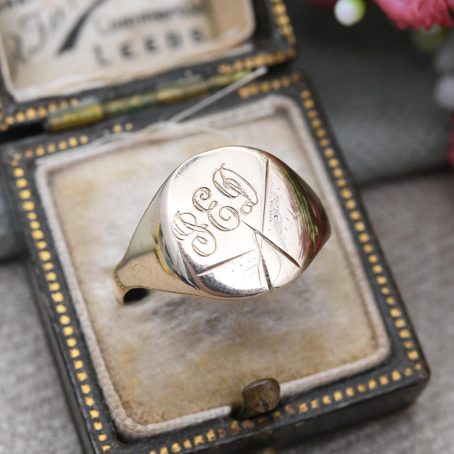 Vintage 9ct Gold Signet Ring 1963 Engraved Initials - Dublin Hallmarks | Large Size Jewellery Gift for Him | UK Size - T | US Size - 9 1/2