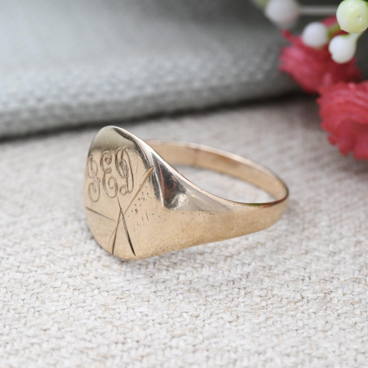 Vintage 9ct Gold Signet Ring 1963 Engraved Initials - Dublin Hallmarks | Large Size Jewellery Gift for Him | UK Size - T | US Size - 9 1/2