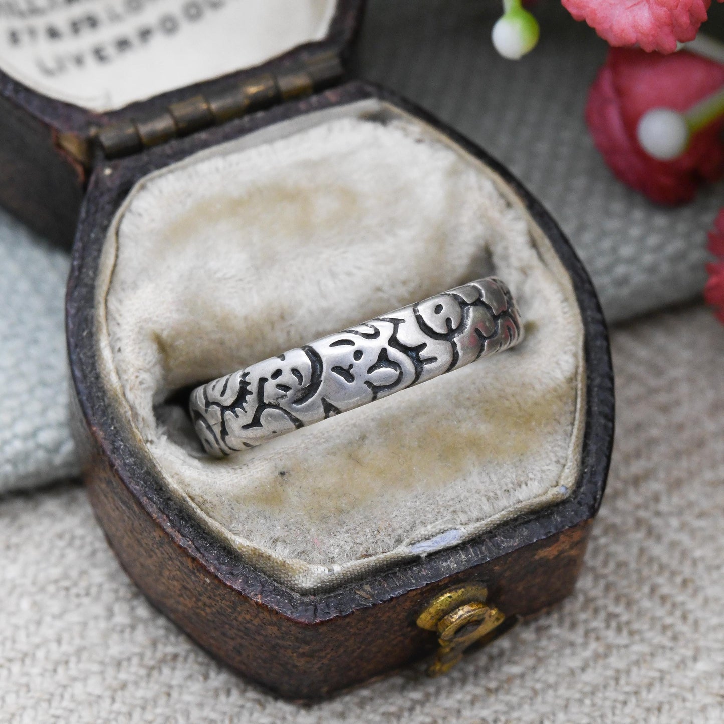 Vintage Sterling Silver Posy Ring All I Refuse & Thee I Choose - Sentimental Secret Message Textured Floral Band | Size UK - L 1/2 | US - 6