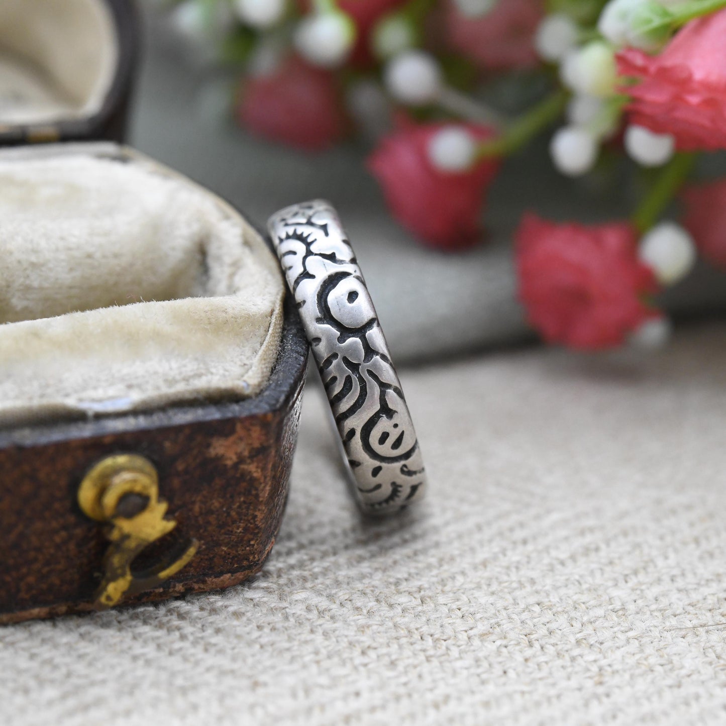 Vintage Sterling Silver Posy Ring All I Refuse & Thee I Choose - Sentimental Secret Message Textured Floral Band | Size UK - L 1/2 | US - 6