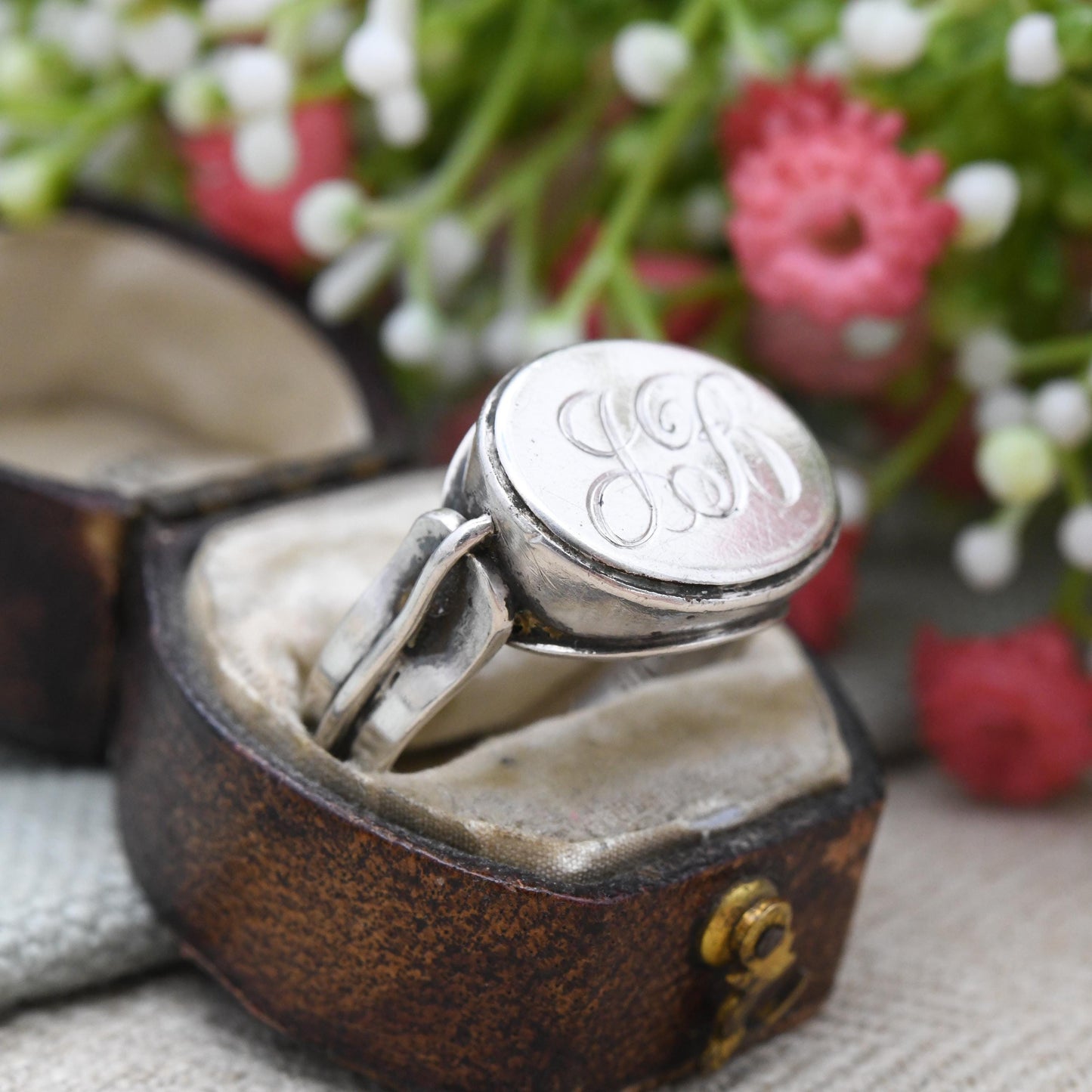 Vintage Silver Monogram Signet Ring - Chunky Engraved Initial Ring JB | Sentimental Silver Jewellery | UK Size - S 1/2 | US Size - 9 1/4