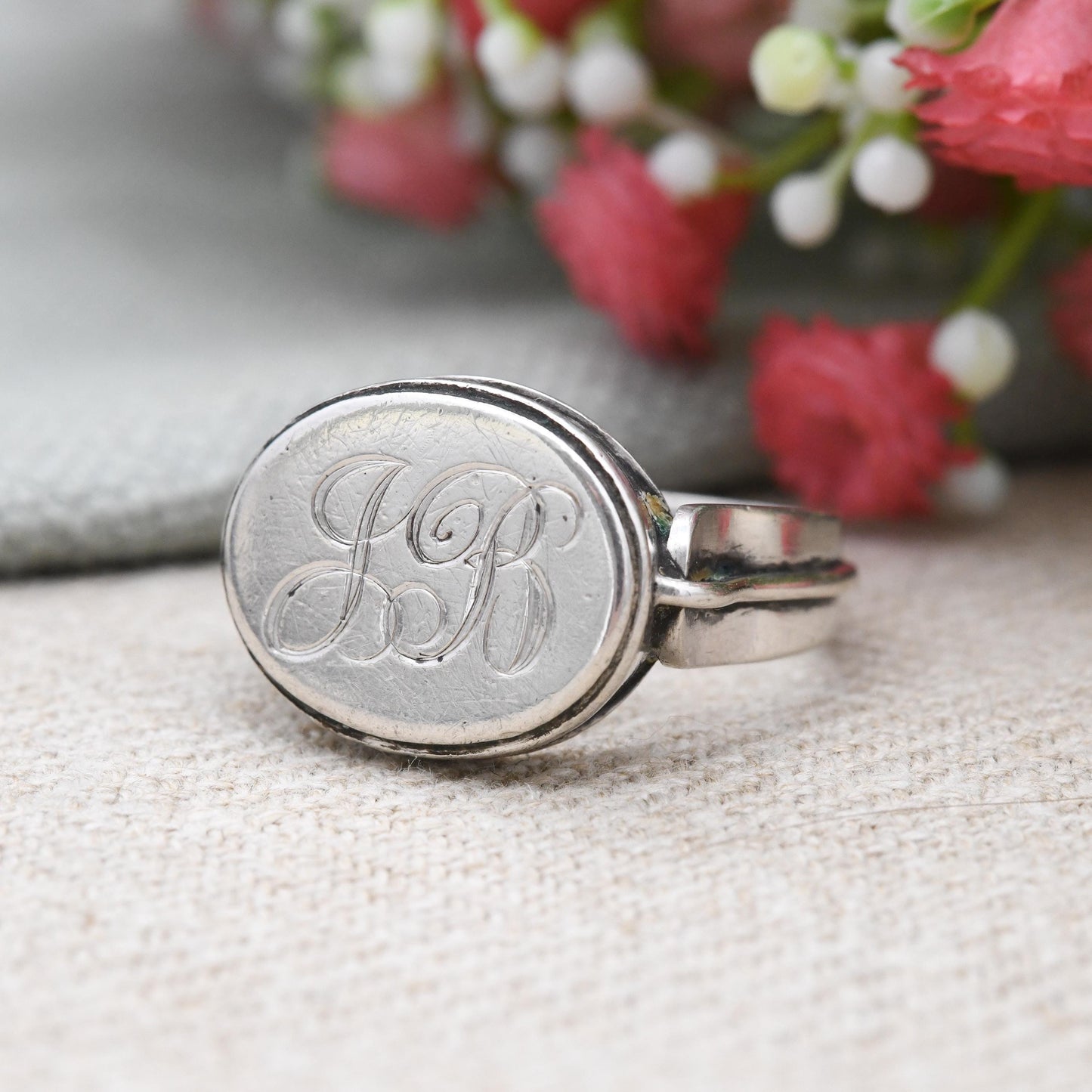 Vintage Silver Monogram Signet Ring - Chunky Engraved Initial Ring JB | Sentimental Silver Jewellery | UK Size - S 1/2 | US Size - 9 1/4