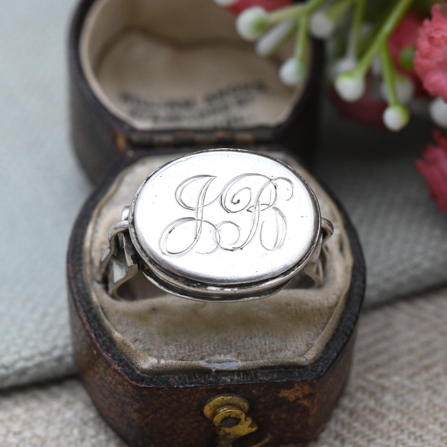 Vintage Silver Monogram Signet Ring - Chunky Engraved Initial Ring JB | Sentimental Silver Jewellery | UK Size - S 1/2 | US Size - 9 1/4