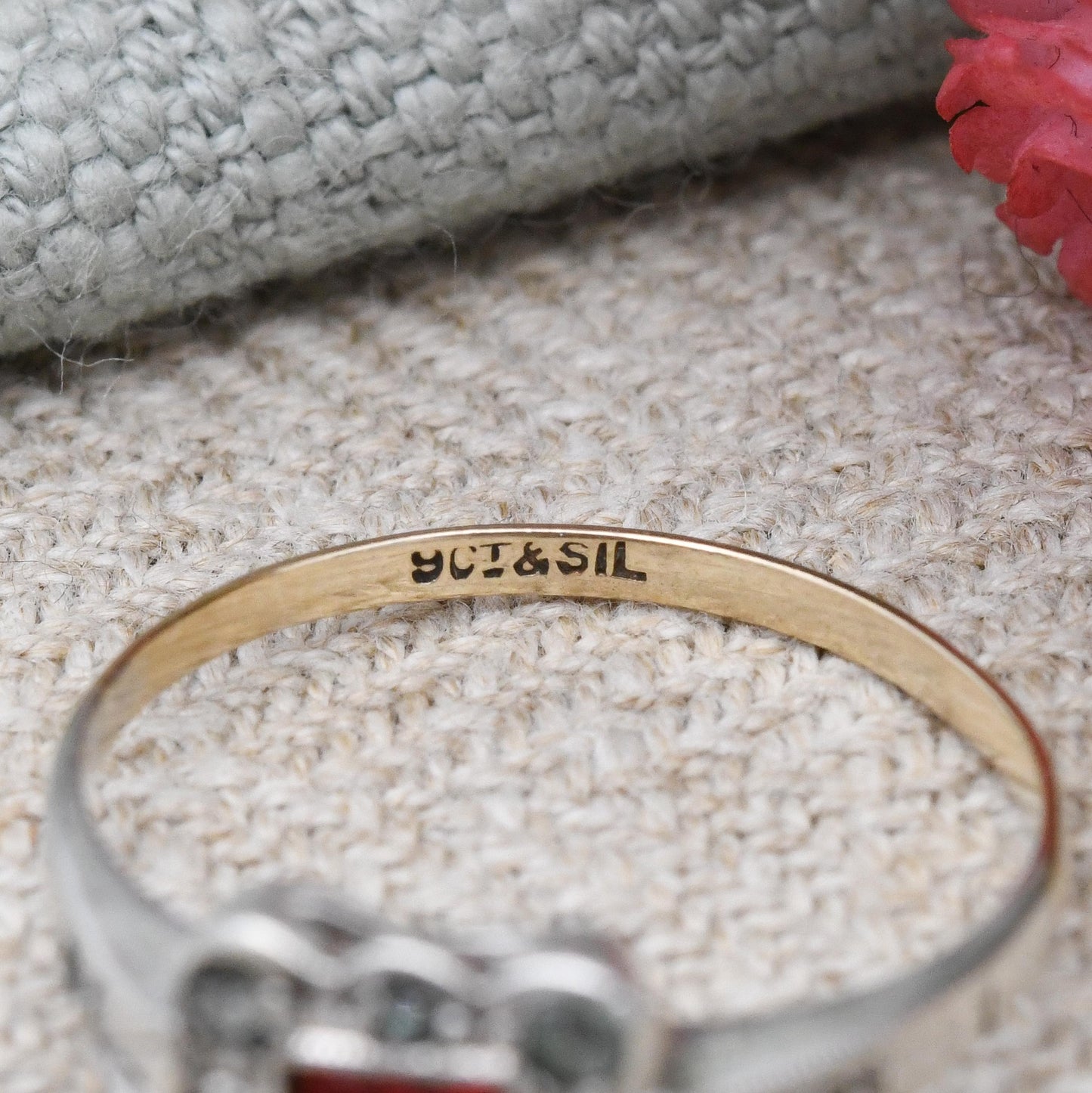 Vintage 9ct Gold & Sterling Silver Paste Square Halo Ring - c. 1940s Cocktail Jewellery Pretty Gift for Her | UK Size - N 1/2 | US Size - 7