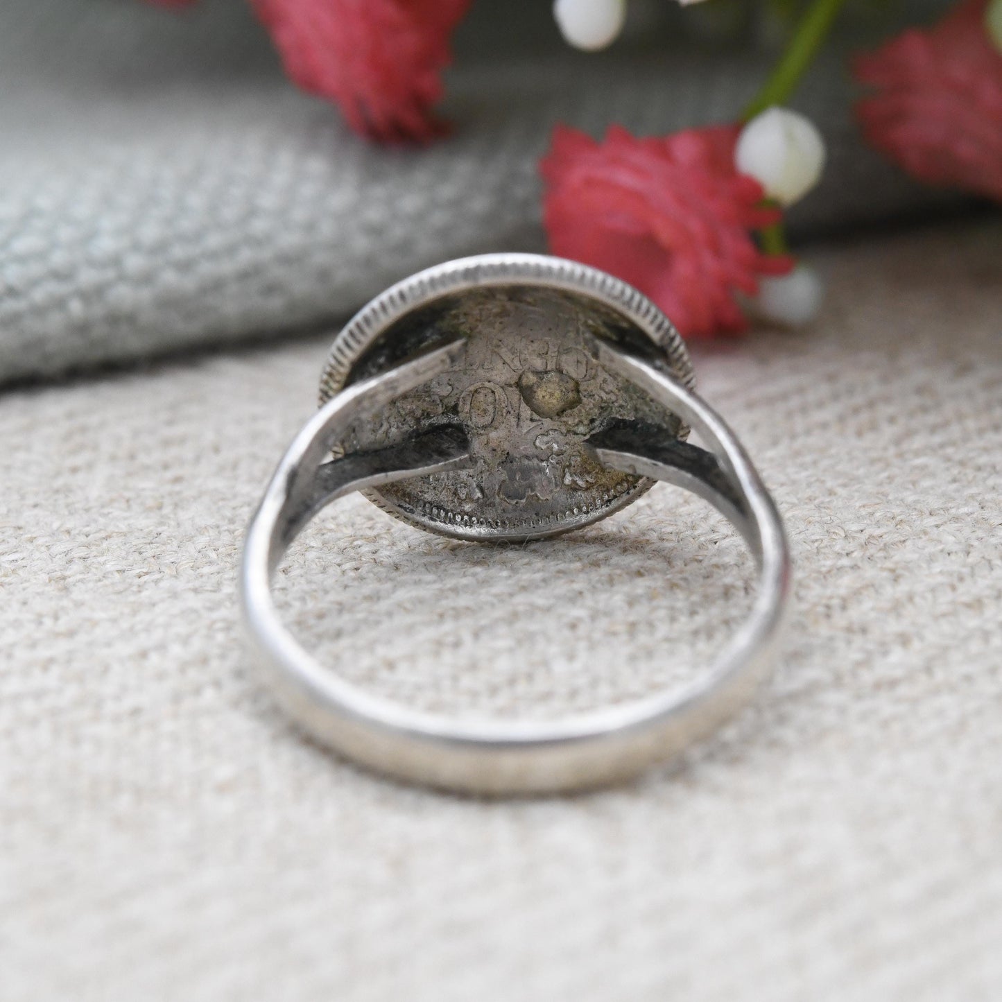 Vintage Silver Wilhelmina Koningin 1941 10 Cents Coin Ring Netherlands - Dutch Royal Family Coin Jewellery | UK Size - N | US Size - 6 3/4