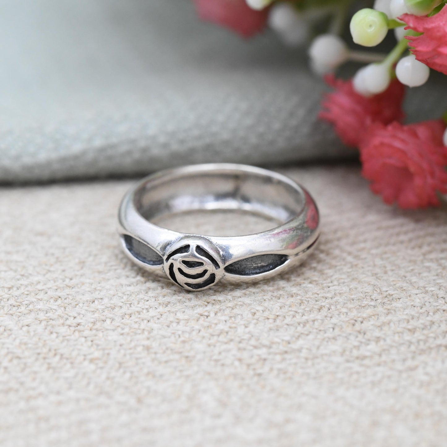 Vintage Sterling Silver Celtic Flower Band Ring by Kit Heath - Glasgow Rose Everyday Unisex Jewellery | UK Size - K 1/2 | US Size - 5 1/2
