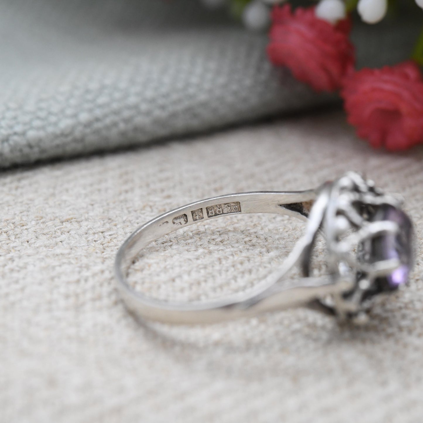 Vintage Sterling Silver Amethyst Ring P&R Bushell - Mid-Century 1970s Large Purple Stone Solitaire Open | UK Size - P 1/2 | US Size - 7 3/4
