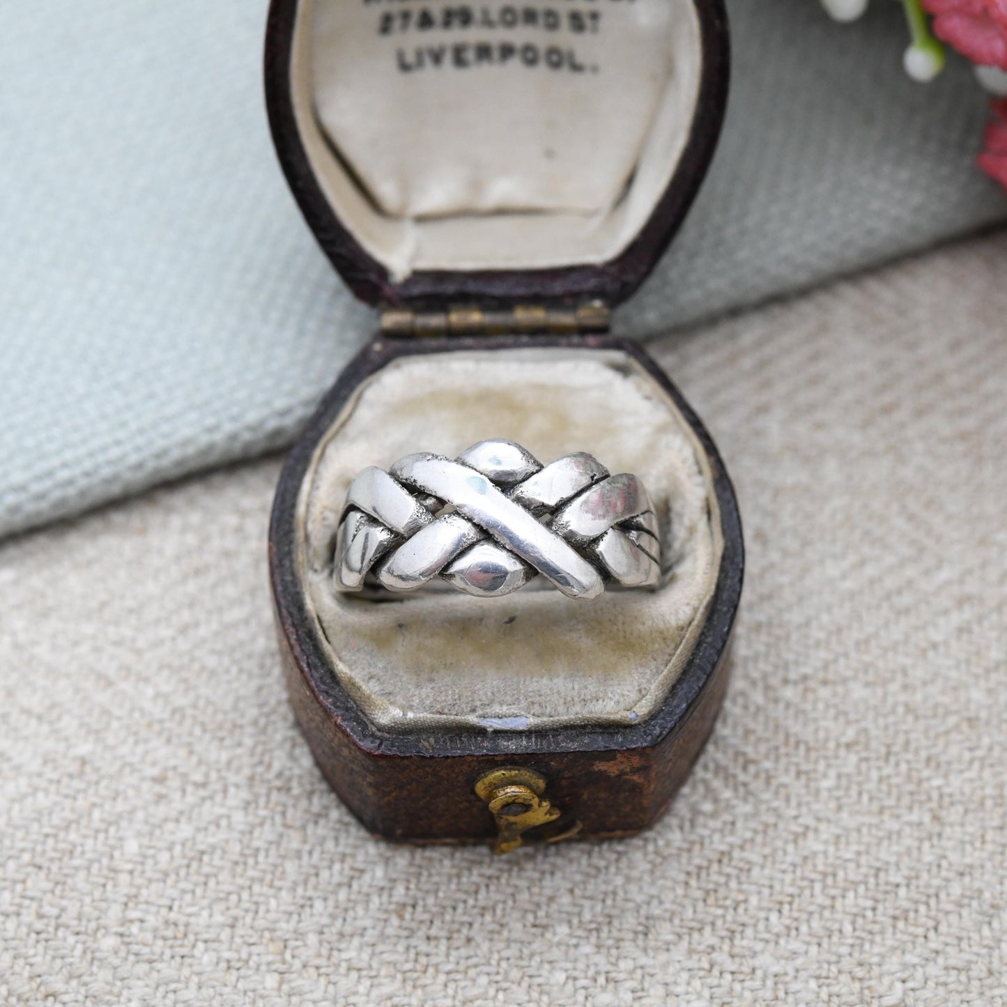Vintage Silver Puzzle Ring Solved - Four Band Puzzle Crossed Band Unisex Chunky Silver Jewellery | UK Size - P 1/2 | US Size - 8