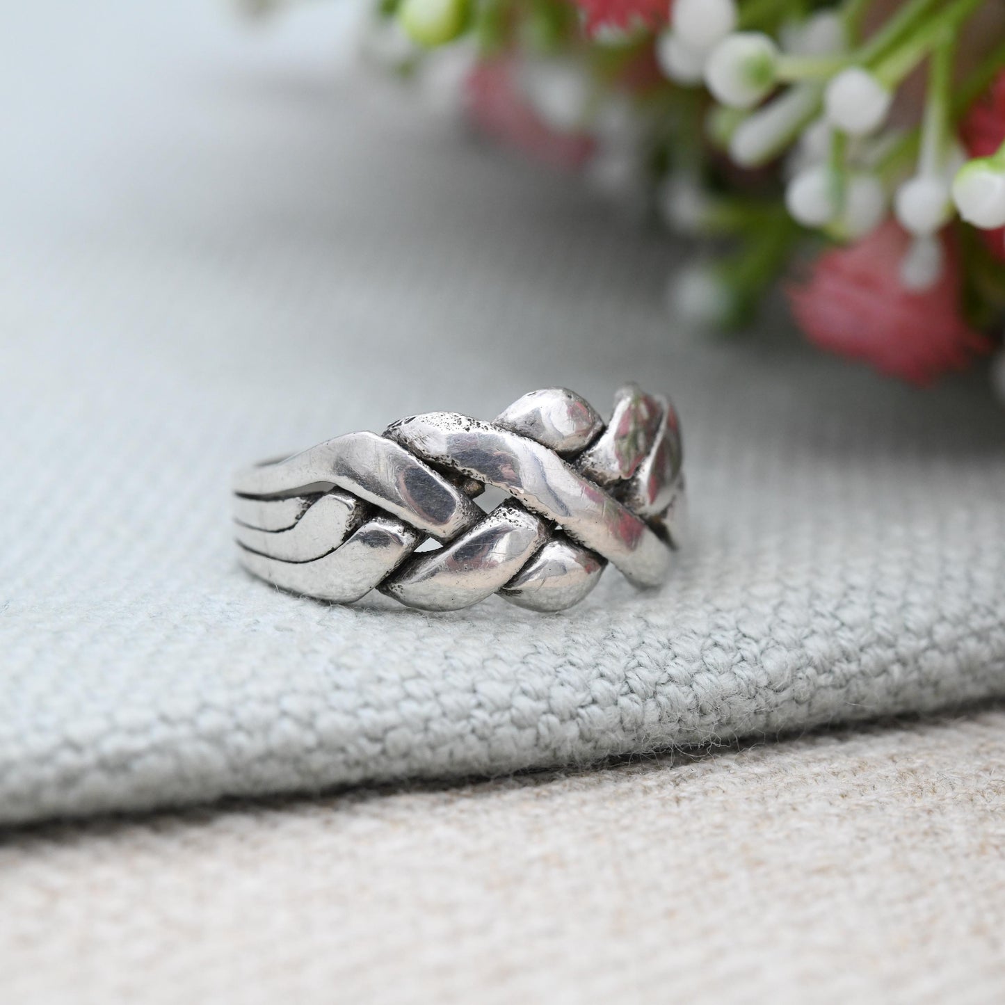 Vintage Silver Puzzle Ring Solved - Four Band Puzzle Crossed Band Unisex Chunky Silver Jewellery | UK Size - P 1/2 | US Size - 8