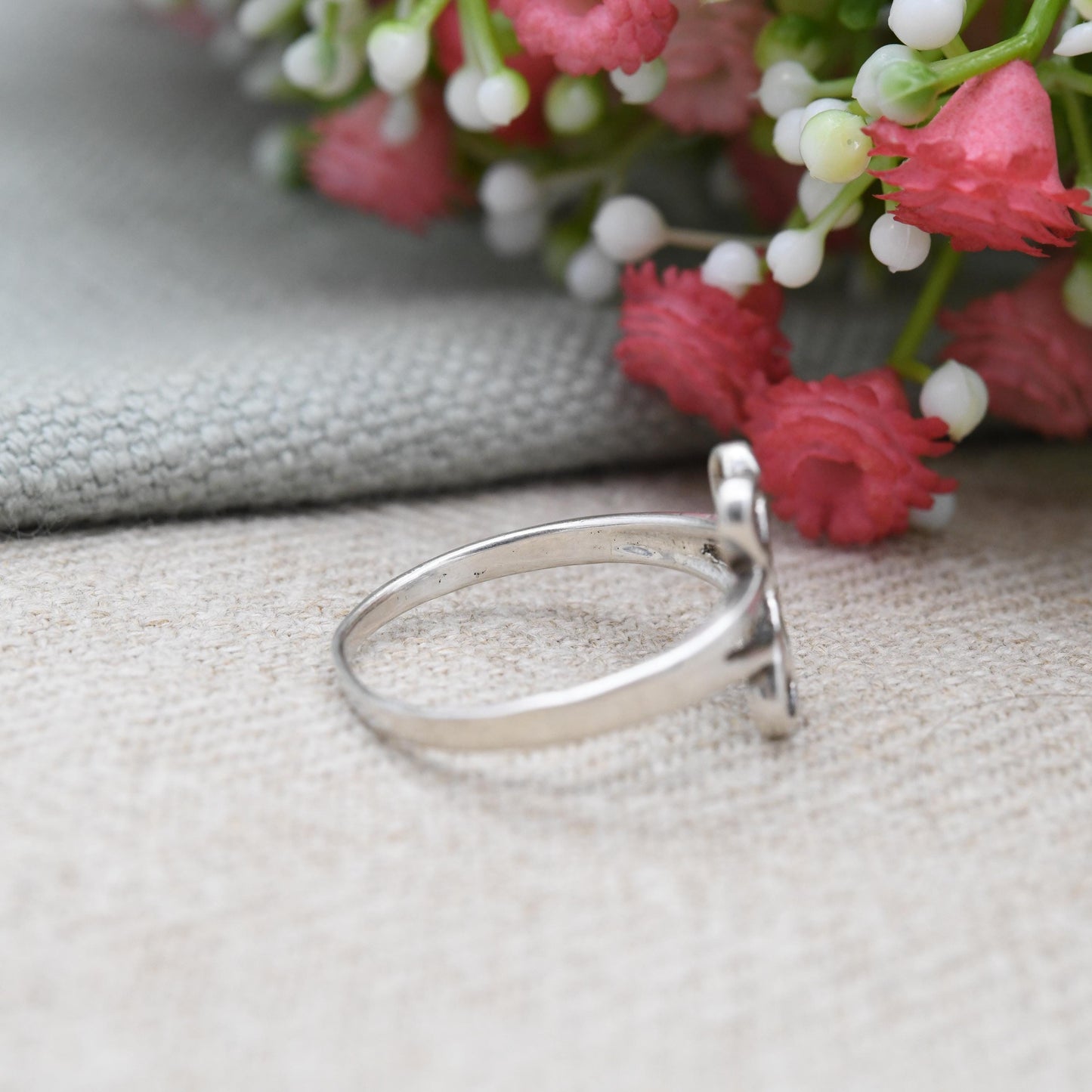 Vintage Sterling Silver Celtic Knot Ring Double Heart Design - Minimalist Twisted Knot Ring | UK Size - Q | US Size - 8