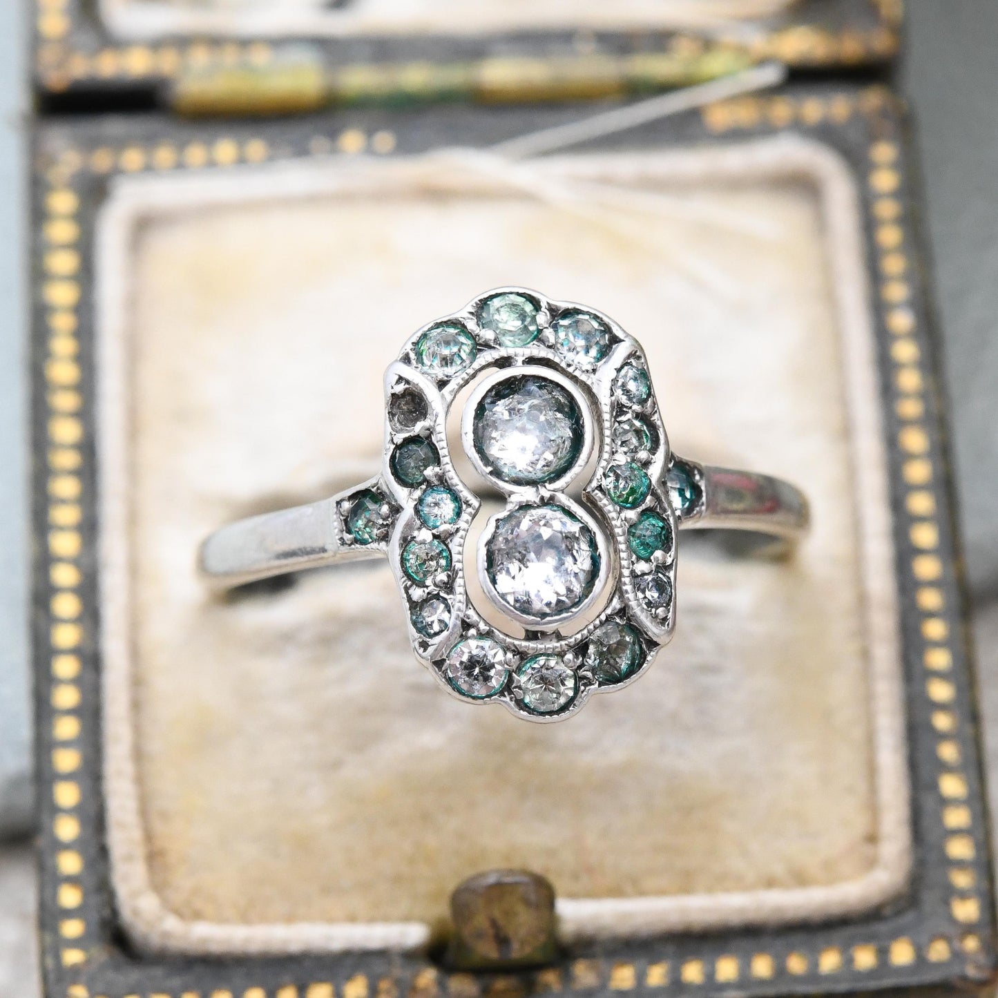 Vintage Art Deco Silver Paste Plaque Ring - Statement Cocktail Ring Antique Dress Ring | UK Size - Q 1/2 | US Size - 8 1/4