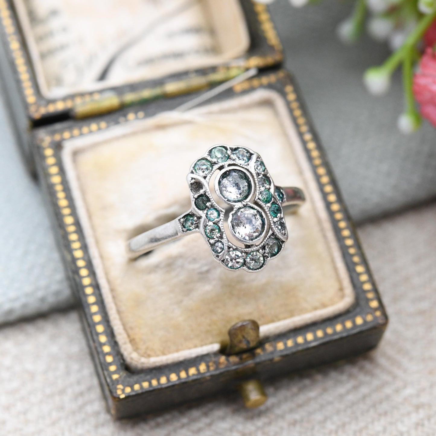 Vintage Art Deco Silver Paste Plaque Ring - Statement Cocktail Ring Antique Dress Ring | UK Size - Q 1/2 | US Size - 8 1/4