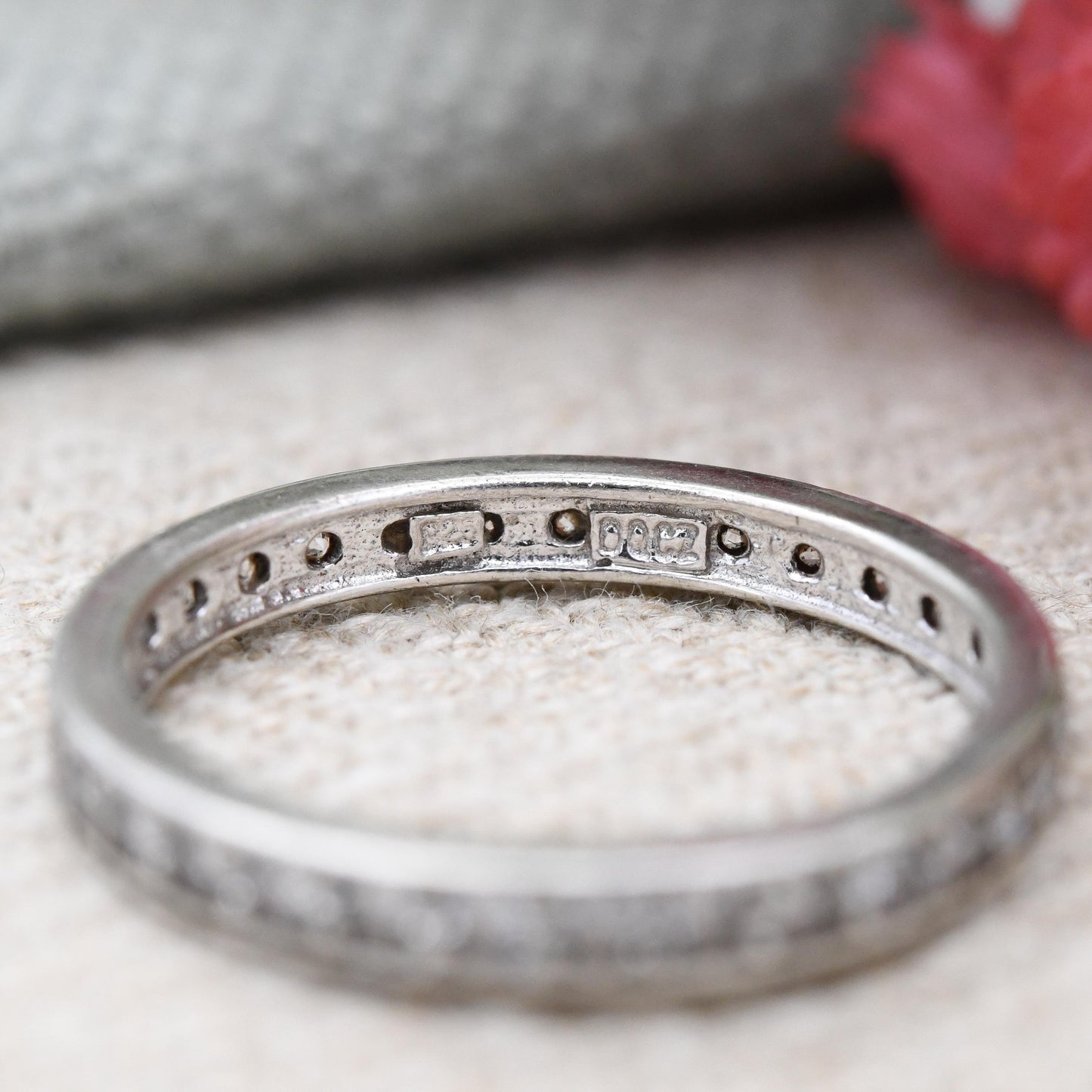 Sterling Silver DQCZ Eternity Ring - Y2K Sparkly Stacking Band Ring Clear Stone Cubic Zirconia | UK Size - M | US Size - 6 1/4