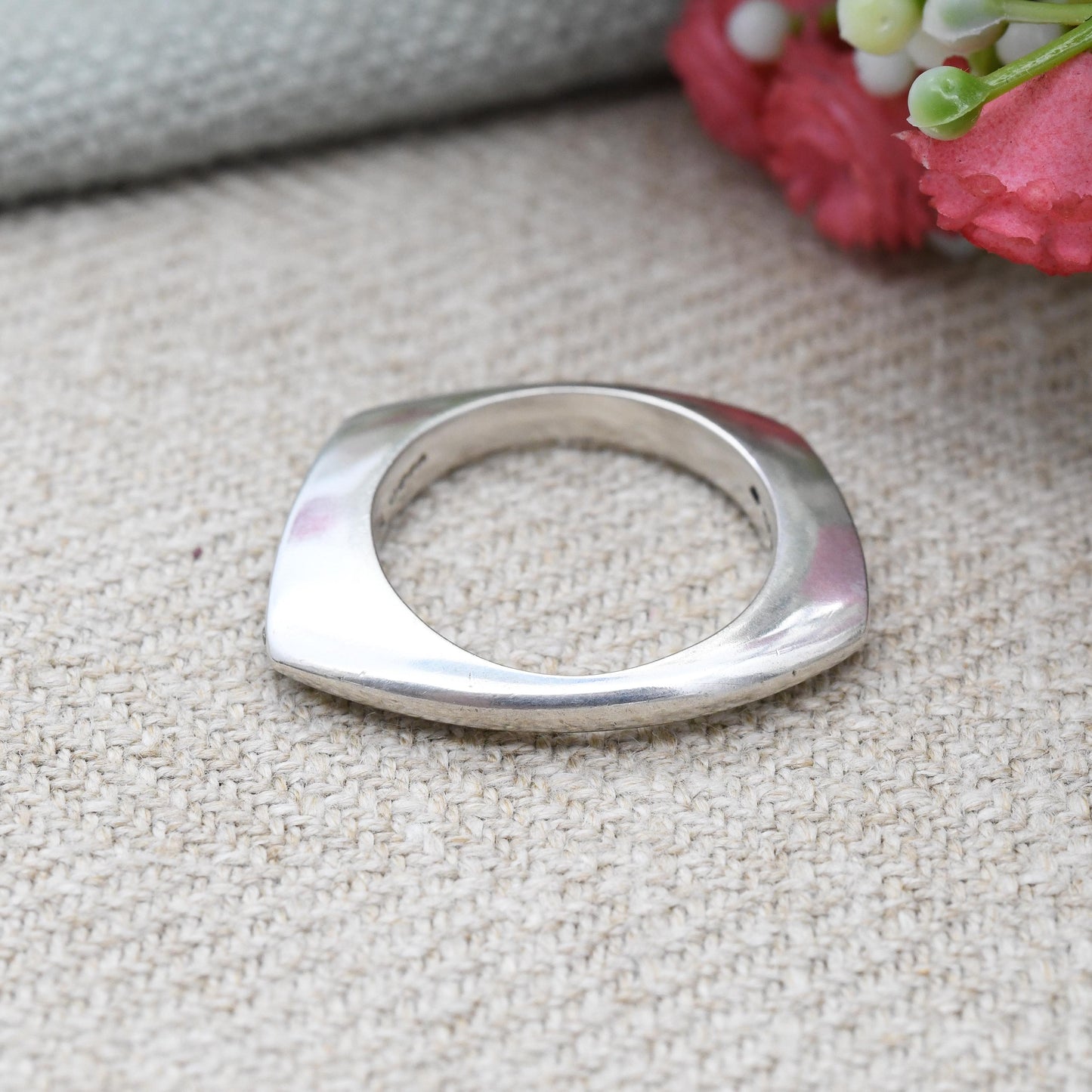Diamond Sterling Silver Square Band Ring 2004 - Unusual Designer Silver Jewellery | Stacking Ring | UK Size - K 1/2 | US Size - 5 1/2