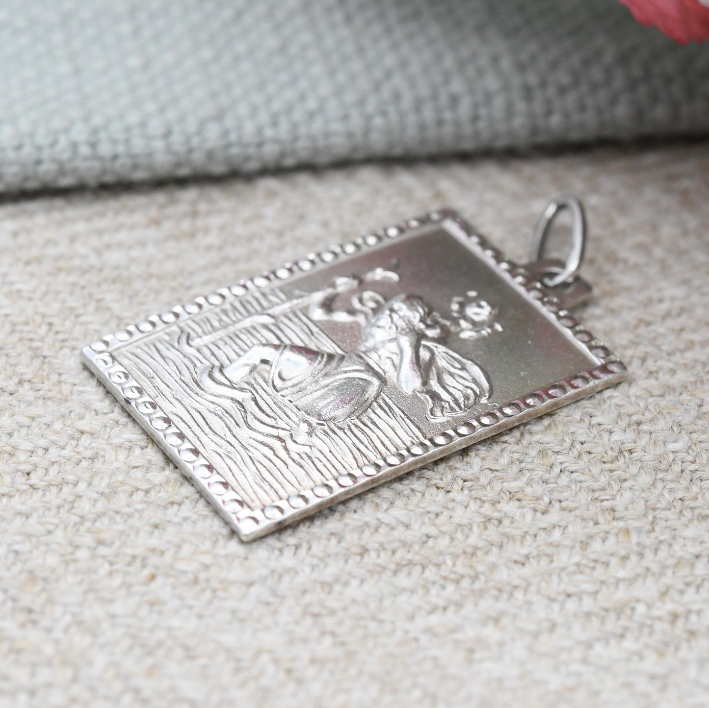 Vintage Sterling Silver St. Christopher Pendant - Rectangle Shape Border | Patron Saint of Travelling | Christian Religious Jewellery
